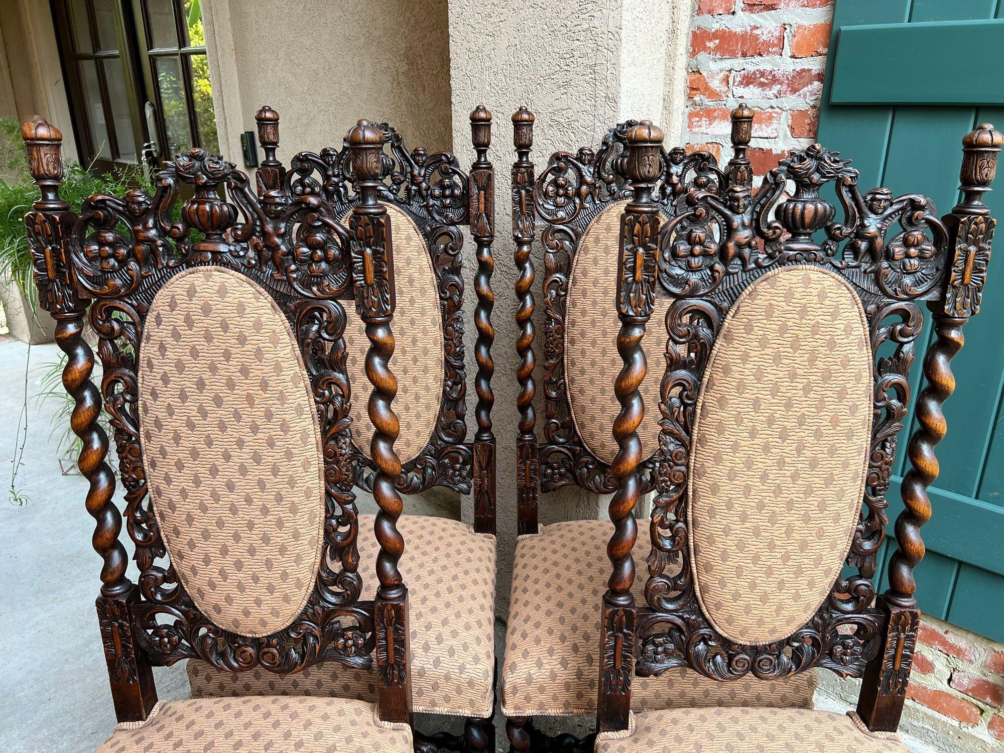 Juego 4 ALTAS Silla de Comedor Antigua Francesa Barley Twist Renacimiento Roble Tallado 1890 en Bueno estado para la venta en Shreveport, LA