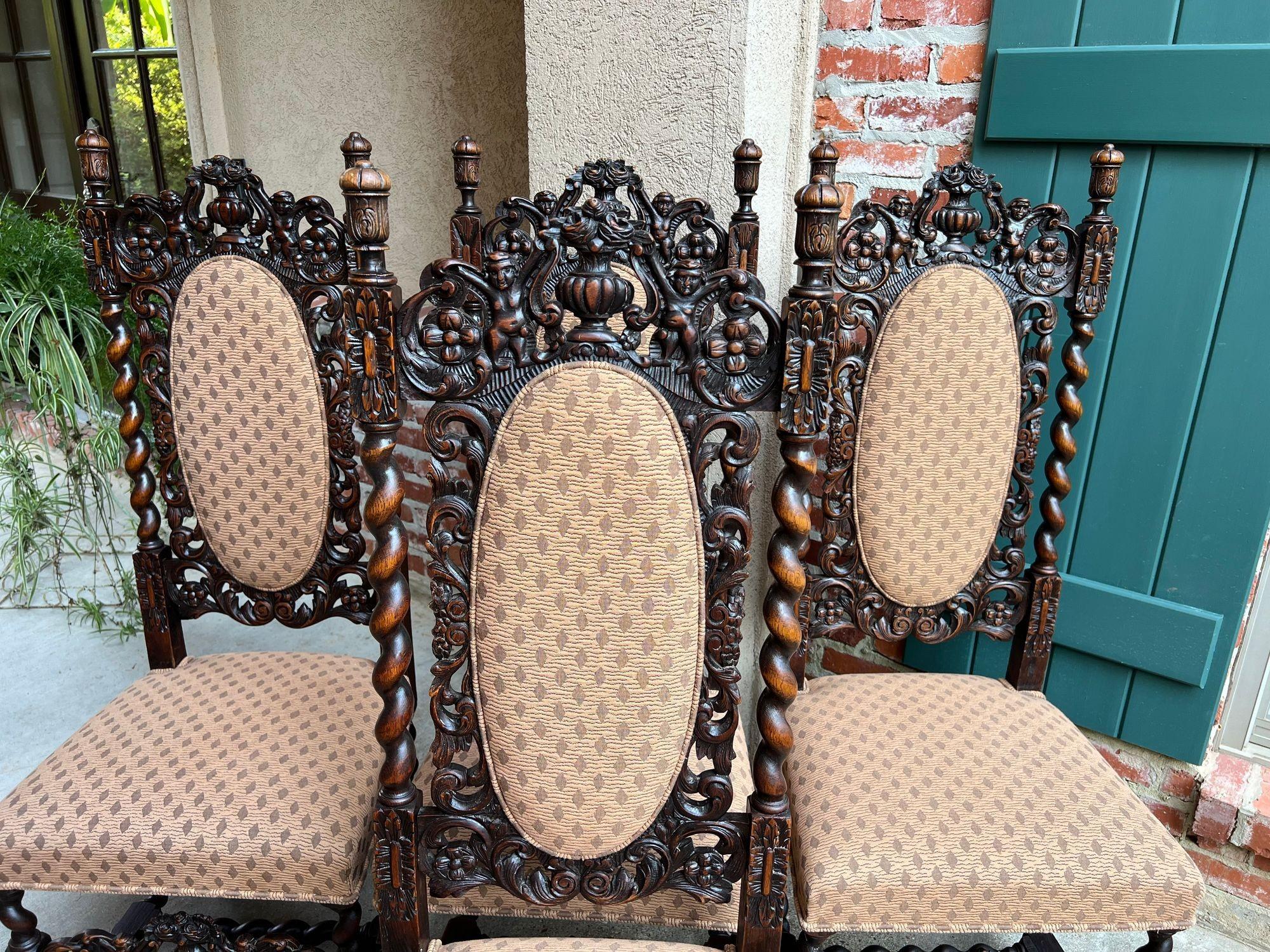 Juego 4 ALTAS Silla de Comedor Antigua Francesa Barley Twist Renacimiento Roble Tallado 1890 Fines del siglo XIX en venta