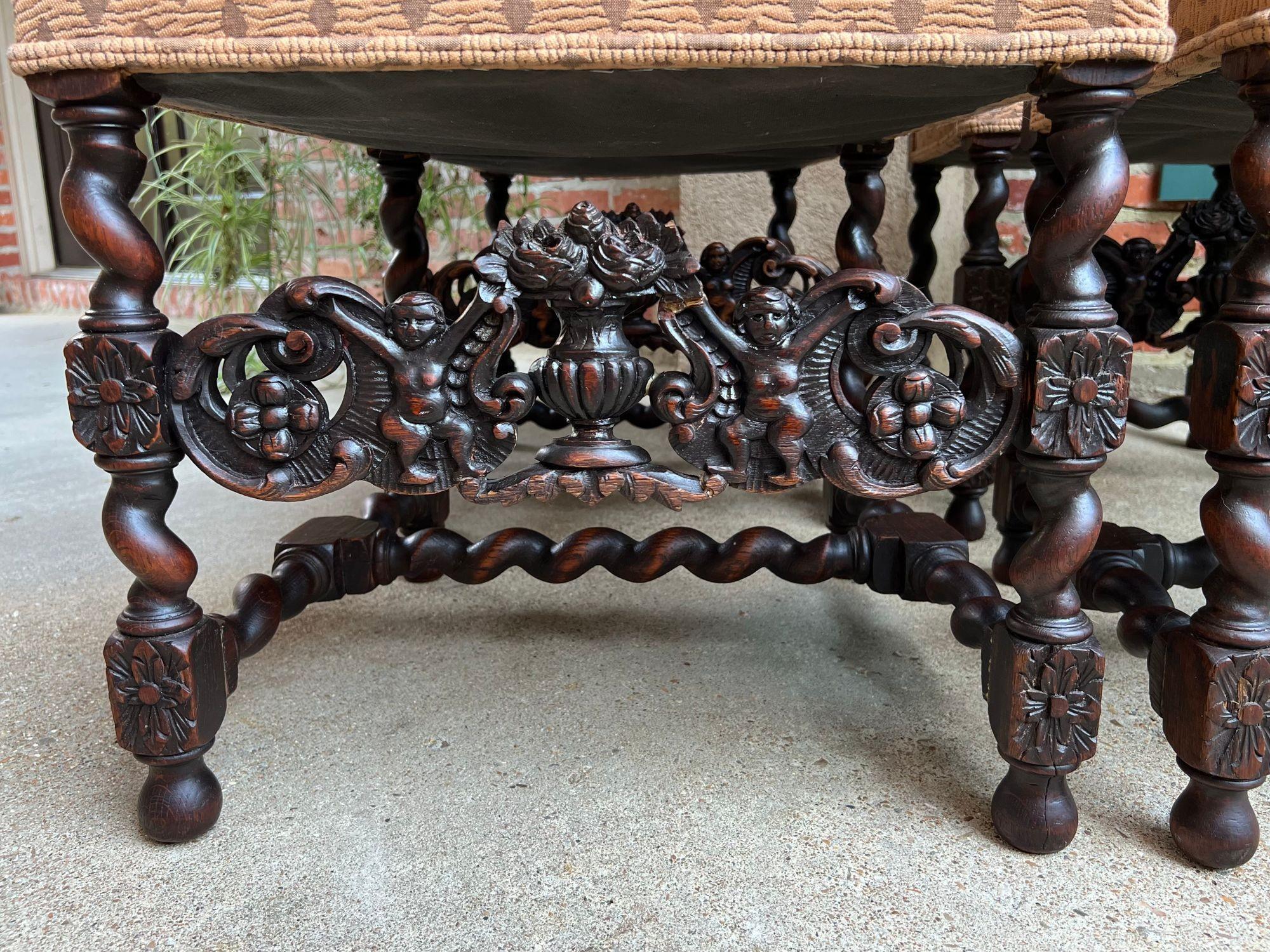 Juego 4 ALTAS Silla de Comedor Antigua Francesa Barley Twist Renacimiento Roble Tallado 1890 Textil en venta