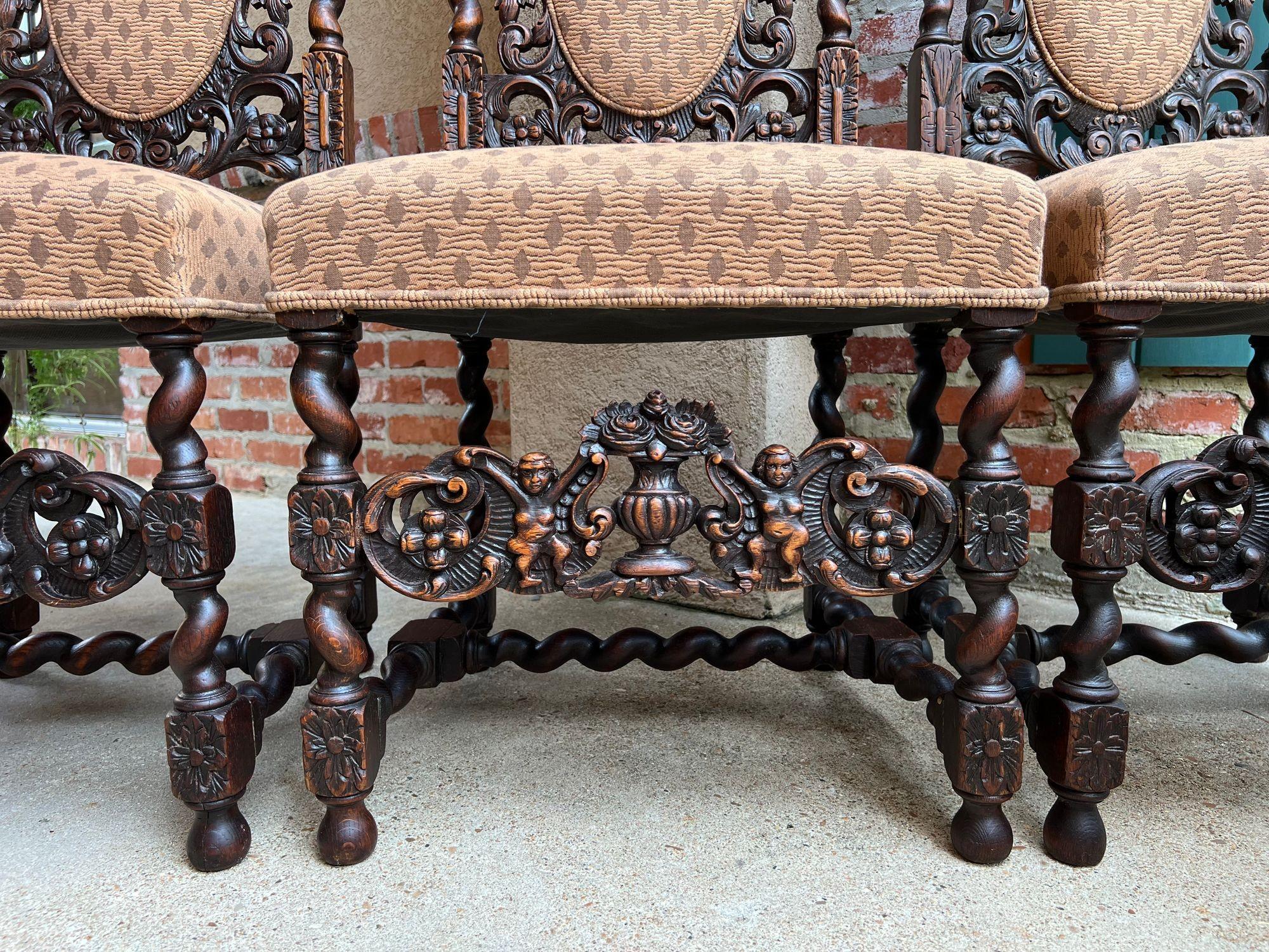 Juego 4 ALTAS Silla de Comedor Antigua Francesa Barley Twist Renacimiento Roble Tallado 1890 en venta 1