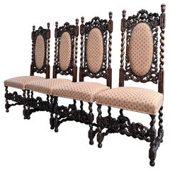 Set 4 TALL Antique French Dining Chair Barley Twist Renaissance geschnitzt Oak 1890