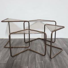 Set 4 side tables Modular Metal And Glass 1960's Design Modernism