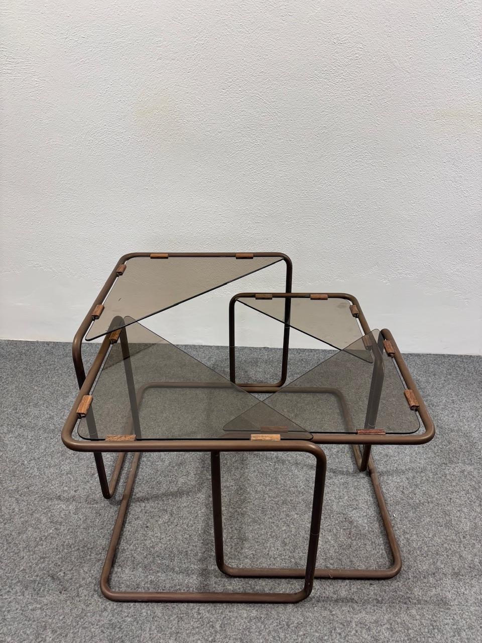 Mid-20th Century Set 4 side tables Modular Metal And Glass 1960's Design Modernism For Sale