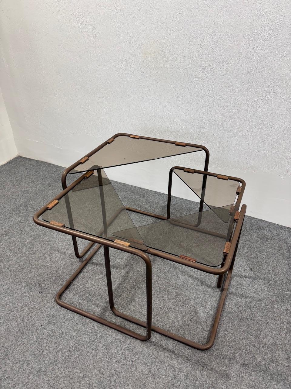 Set 4 side tables Modular Metal And Glass 1960's Design Modernism For Sale 1