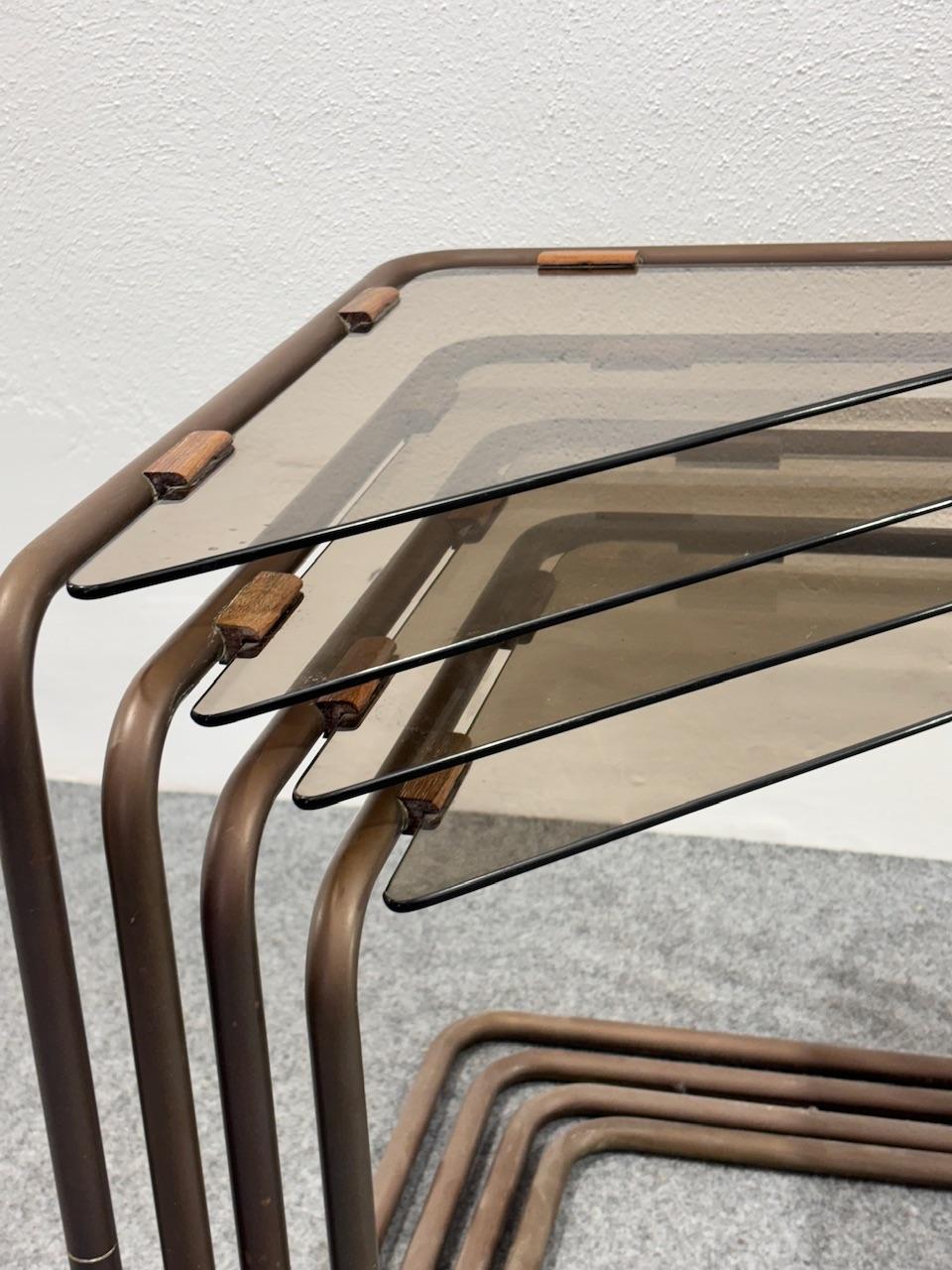 Set 4 side tables Modular Metal And Glass 1960's Design Modernism For Sale 4