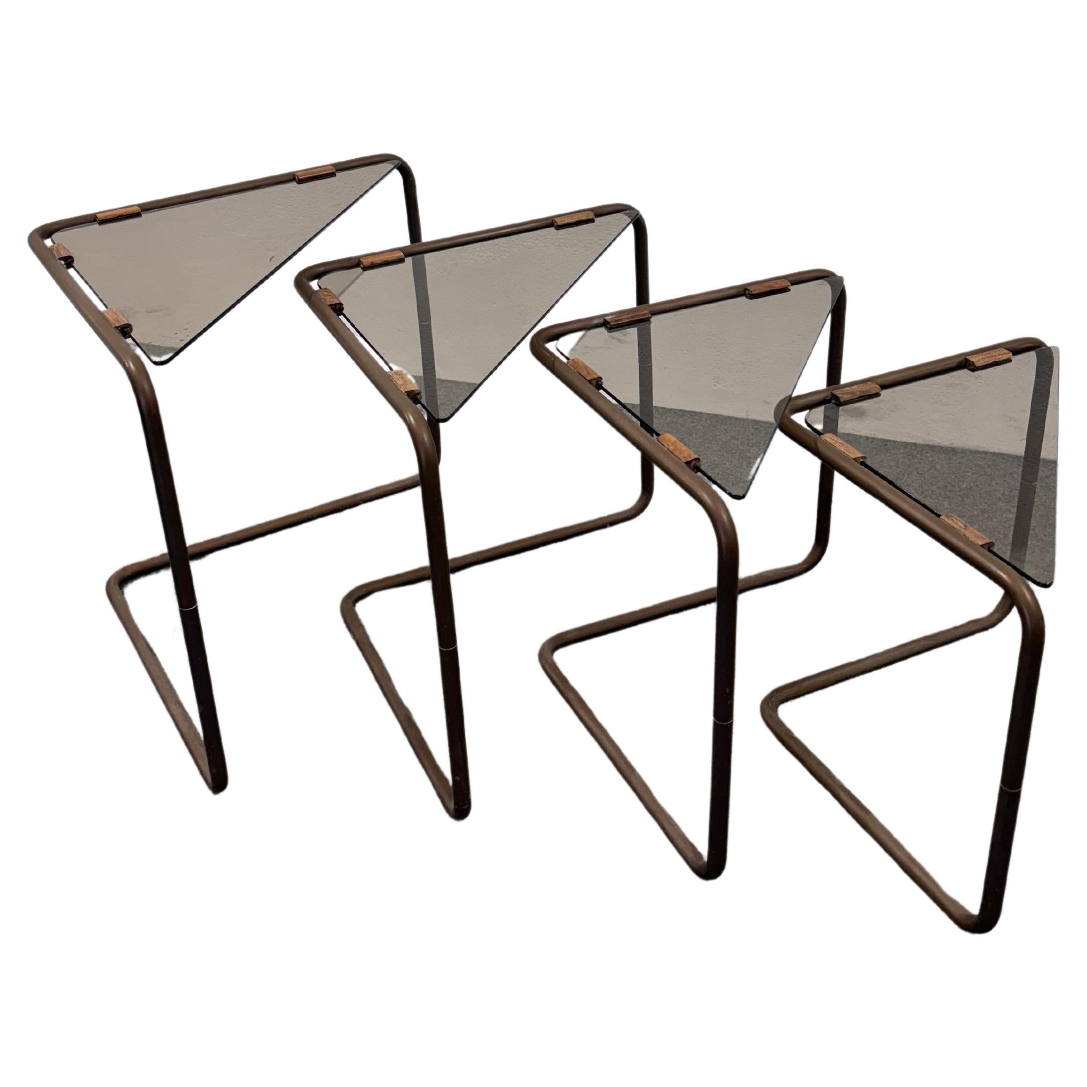 Set 4 side tables Modular Metal And Glass 1960's Design Modernism For Sale