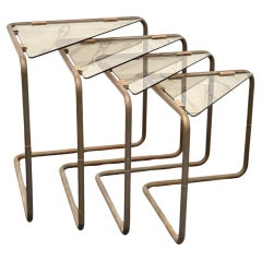Set 4 tavolini Componibili Metallo E Vetro 1960’s Design Modernariato