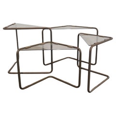 Set 4 tavolini Componibili Metallo E Vetro 1960’s Design Modernariato