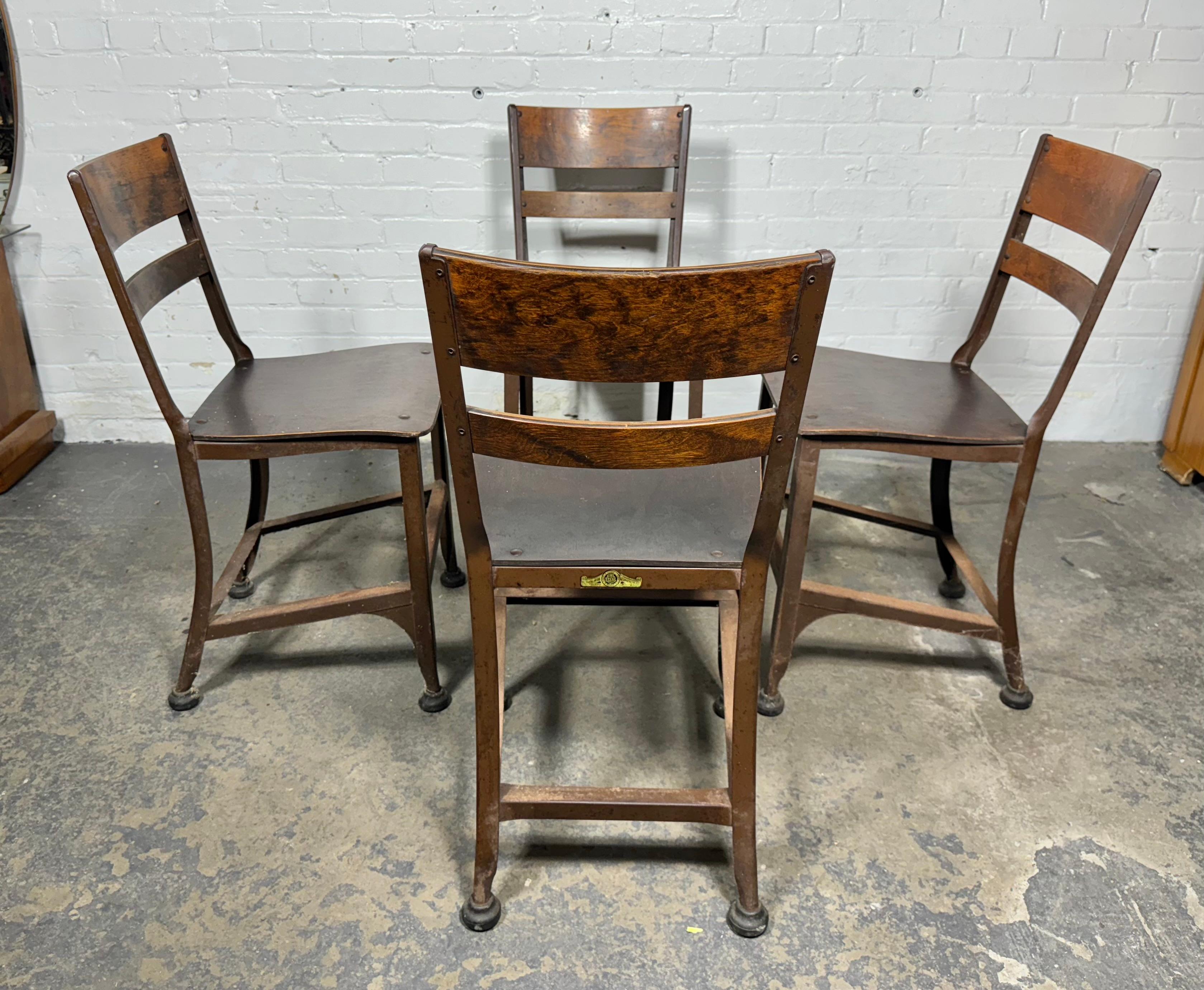 American Set 4 TOLEDO Plywood and Steel Industrial Dining Chairs / c.1940S For Sale