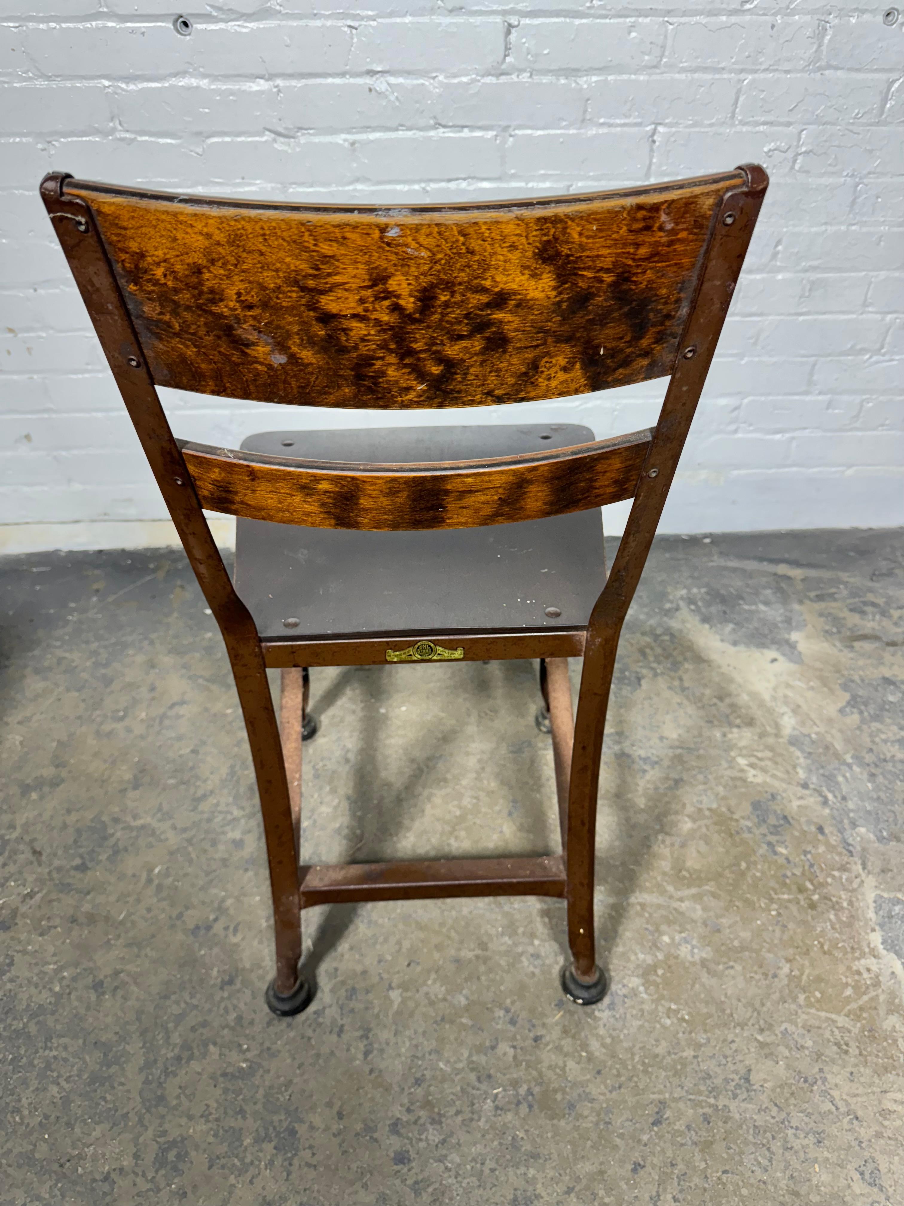 Set 4 TOLEDO Plywood and Steel Industrial Dining Chairs / c.1940S In Distressed Condition For Sale In Buffalo, NY