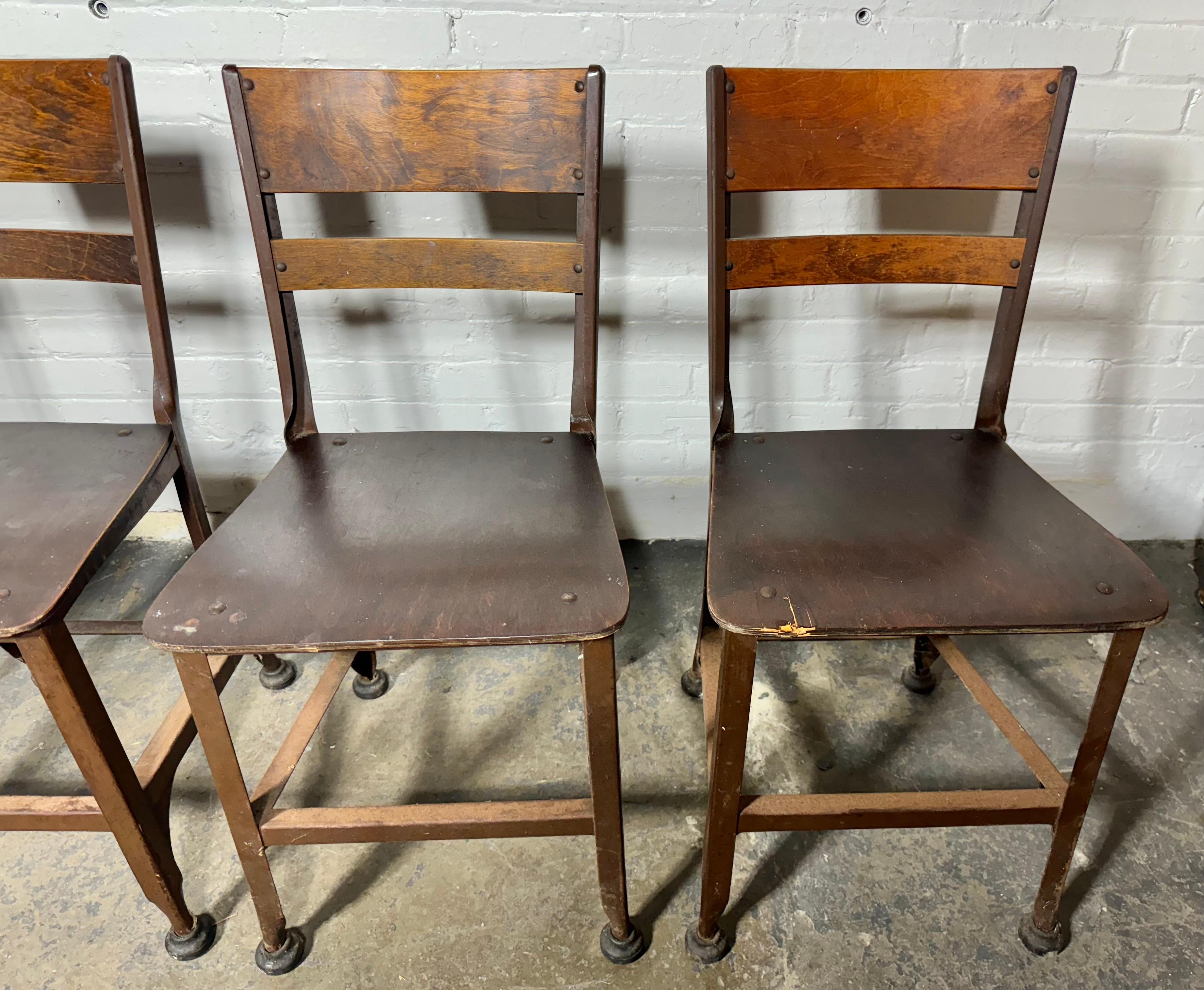 Mid-20th Century Set 4 TOLEDO Plywood and Steel Industrial Dining Chairs / c.1940S For Sale