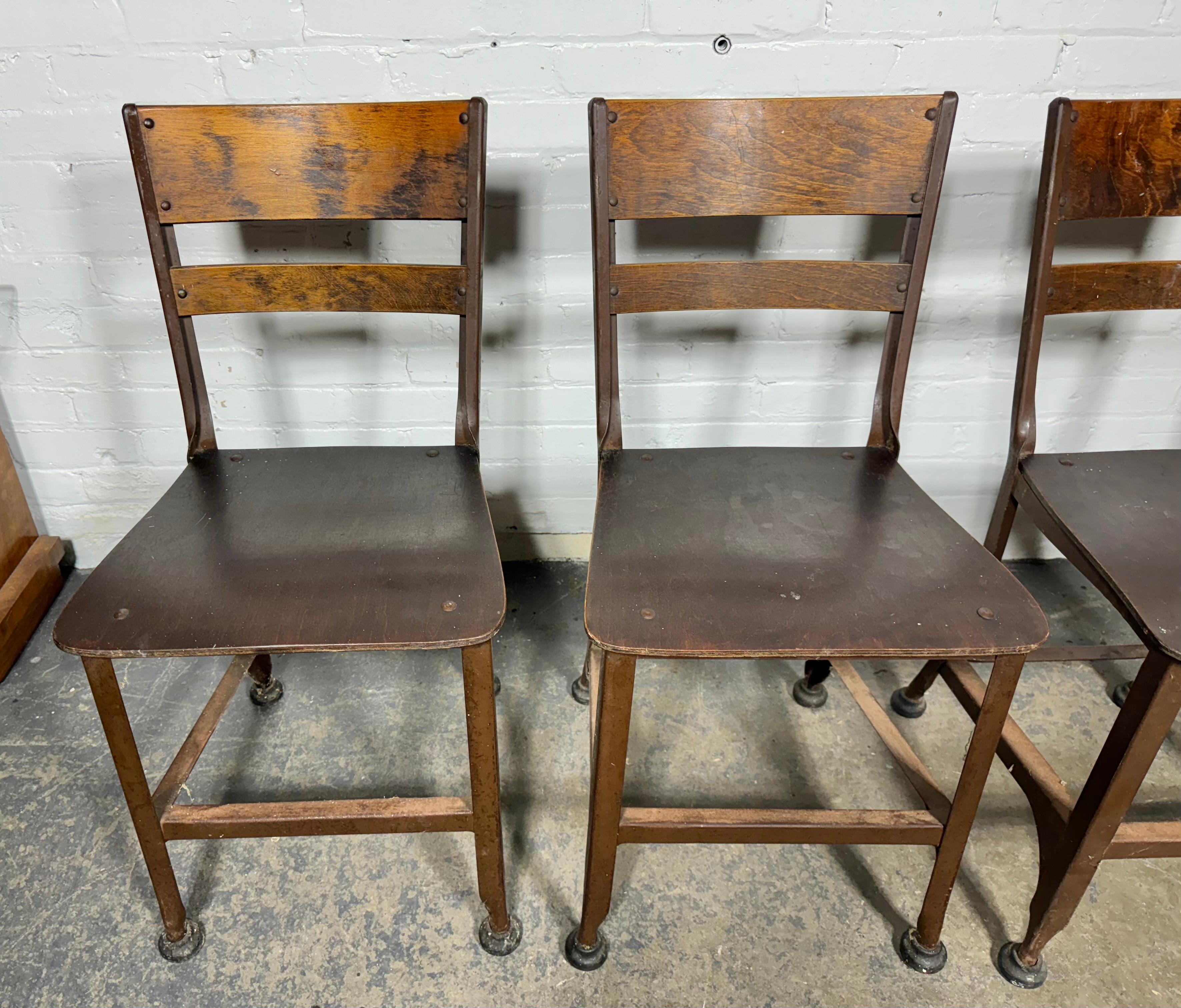 Set 4 TOLEDO Plywood and Steel Industrial Dining Chairs / c.1940S For Sale 4