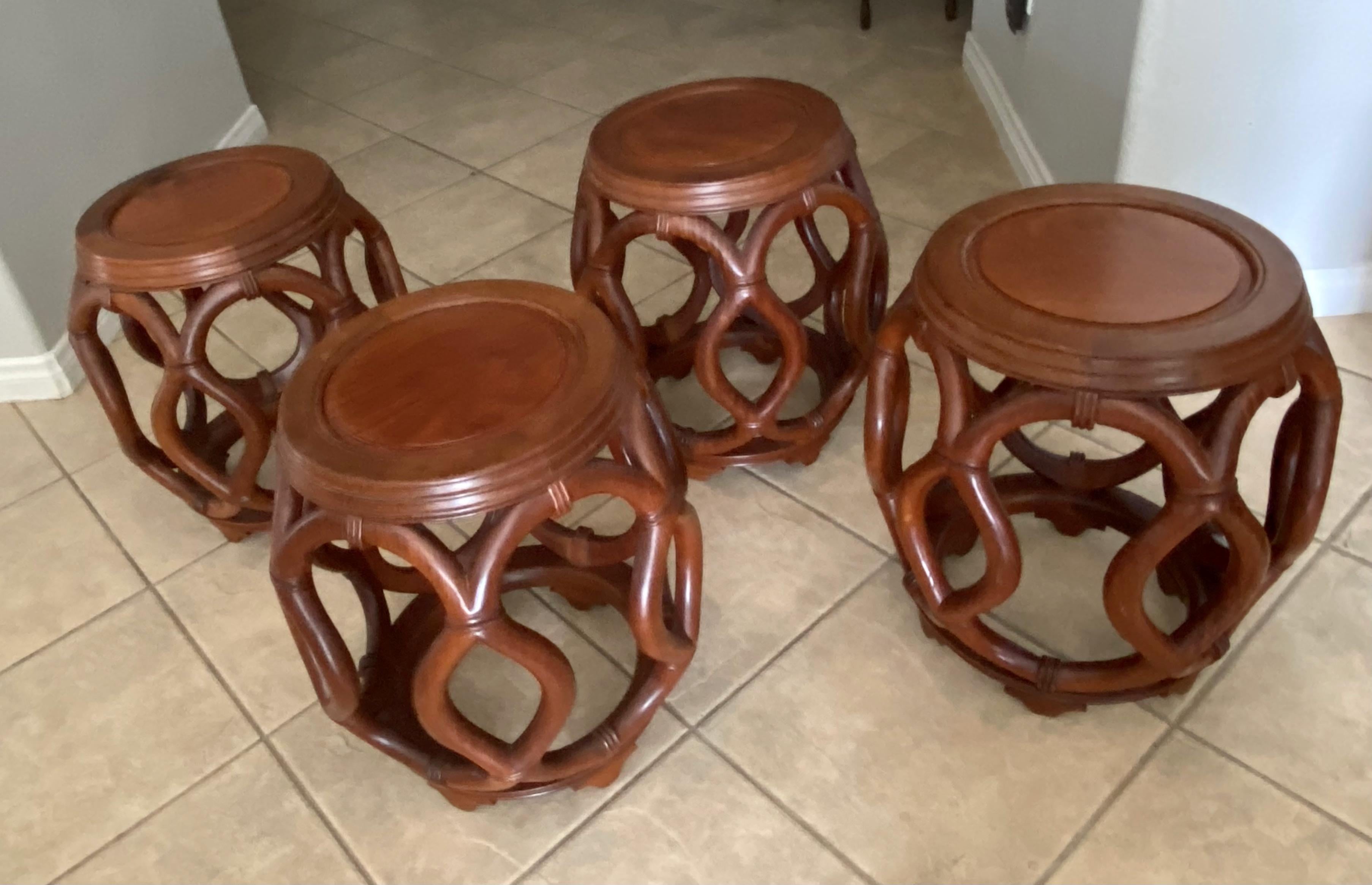 Set 4 Vintage Chinese Asian Hardwood Garden Seat Stools For Sale 4