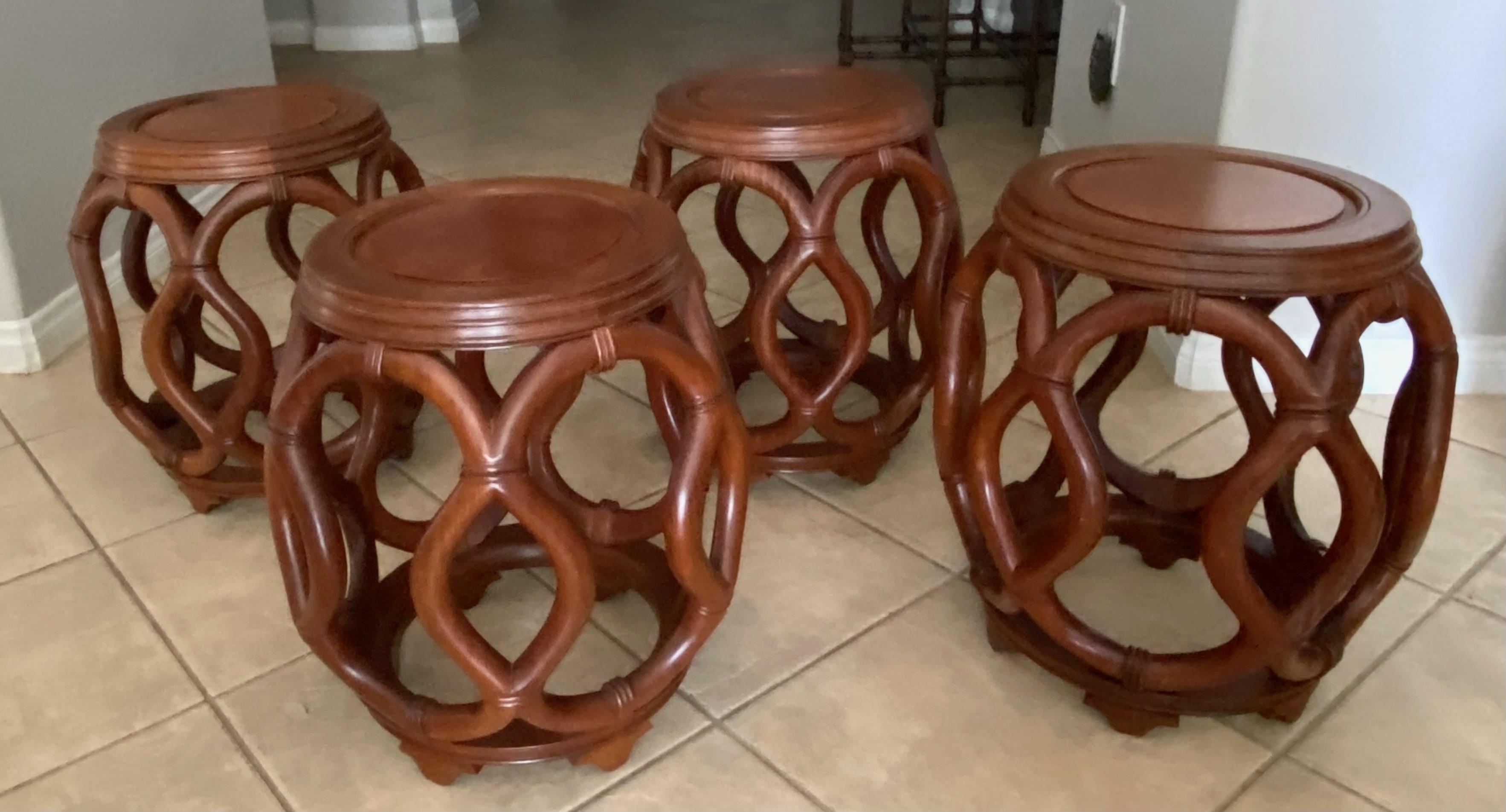 Mid-20th Century Set 4 Vintage Chinese Asian Hardwood Garden Seat Stools For Sale