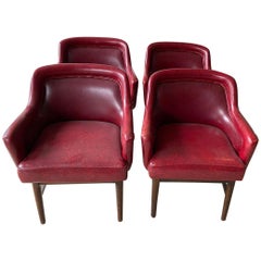 Set 4 Vintage Game Chairs in Burgundy Faux Leather