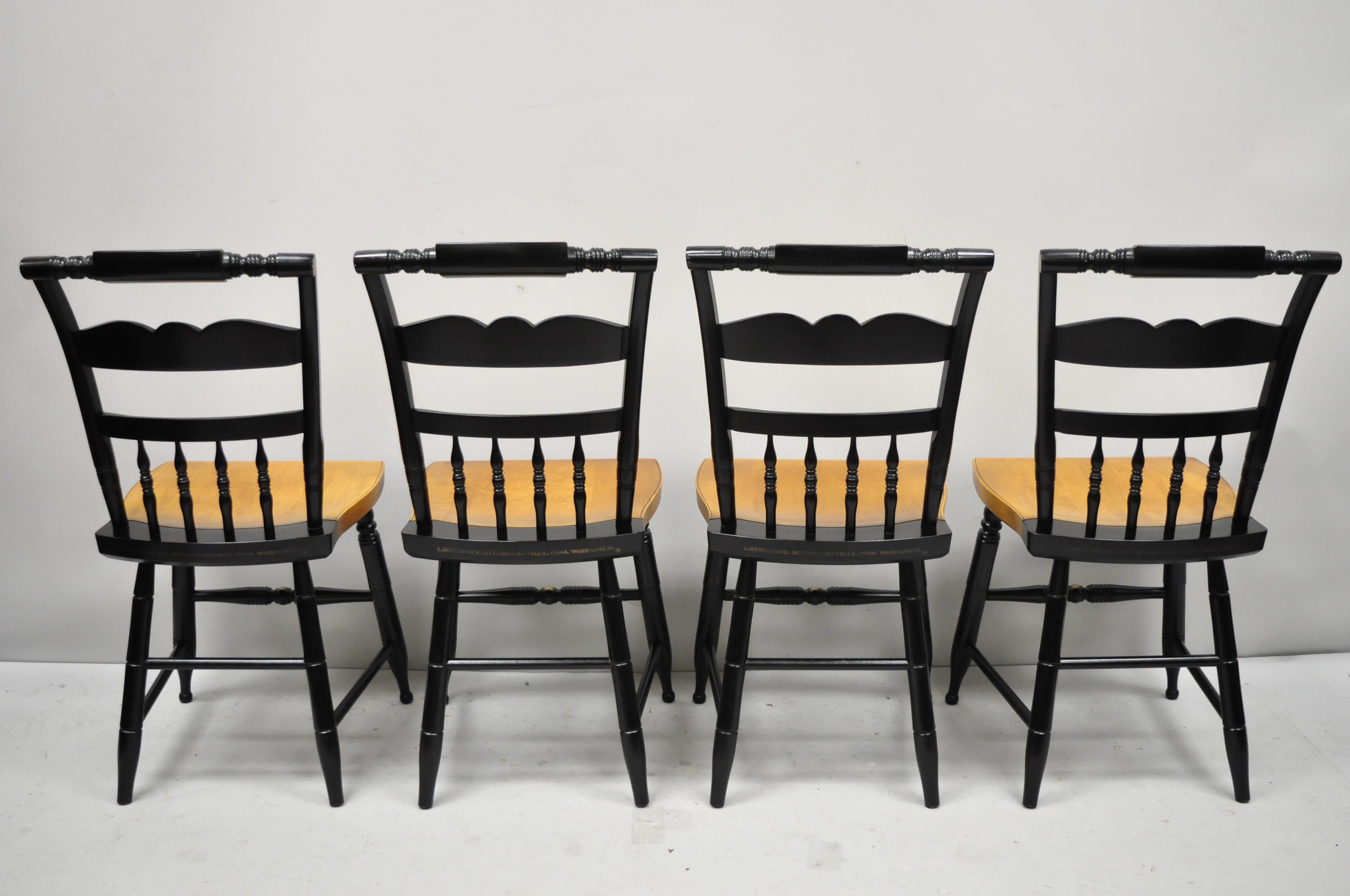 Set of 4 L. Hitchcock Gold Eagle Stencilled Painted Black Maple Dining Chair 2