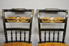 Set of 4 L. Hitchcock Gold Eagle Stencilled Painted Black Maple Dining Chair
