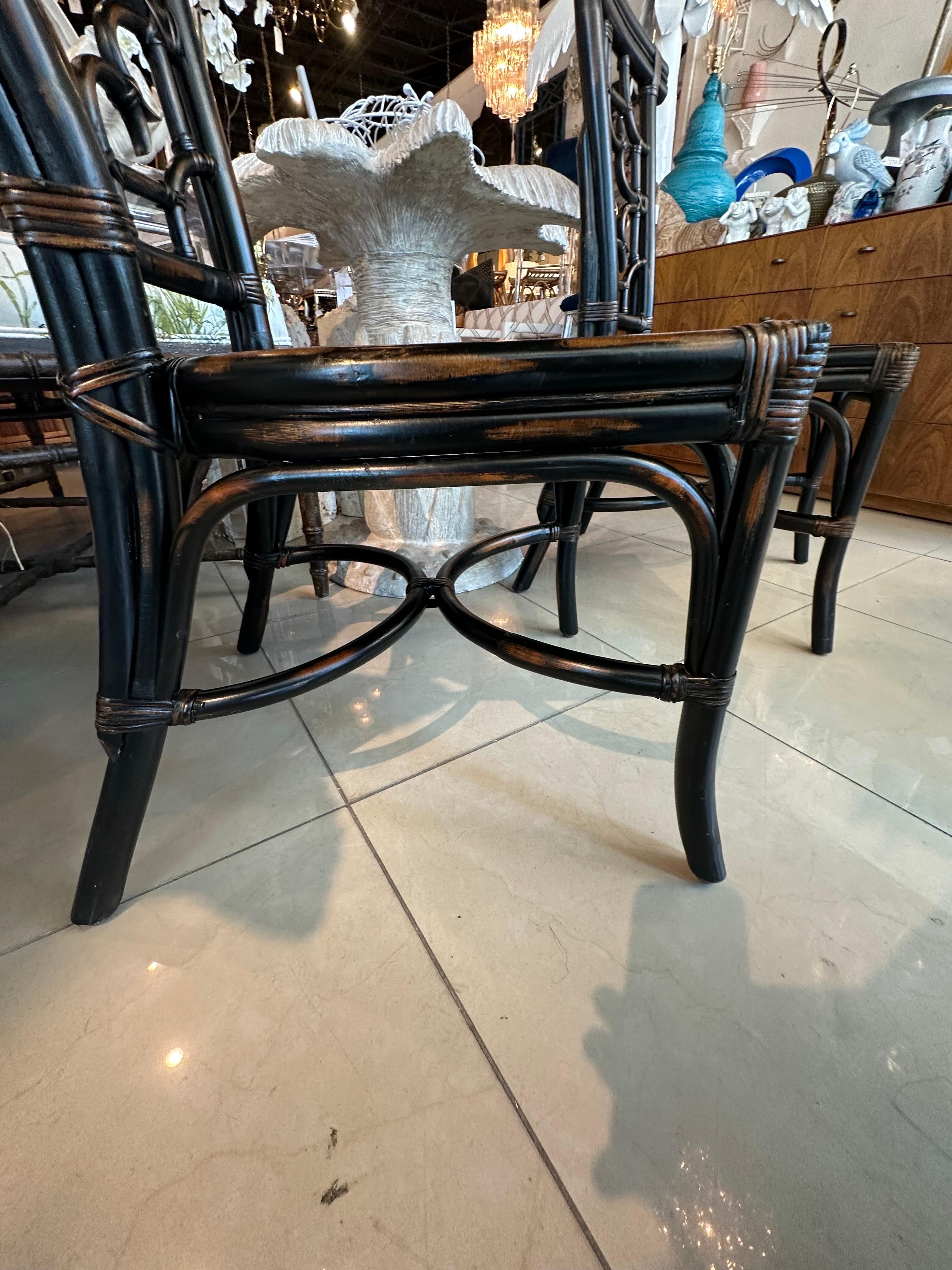 Set 4 Vintage Woven Rattan Chippendale Fretwork Fret Side Dining Chairs For Sale 7