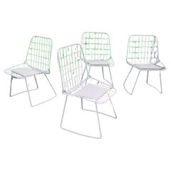 Set 4 white Bertoia style side chairs