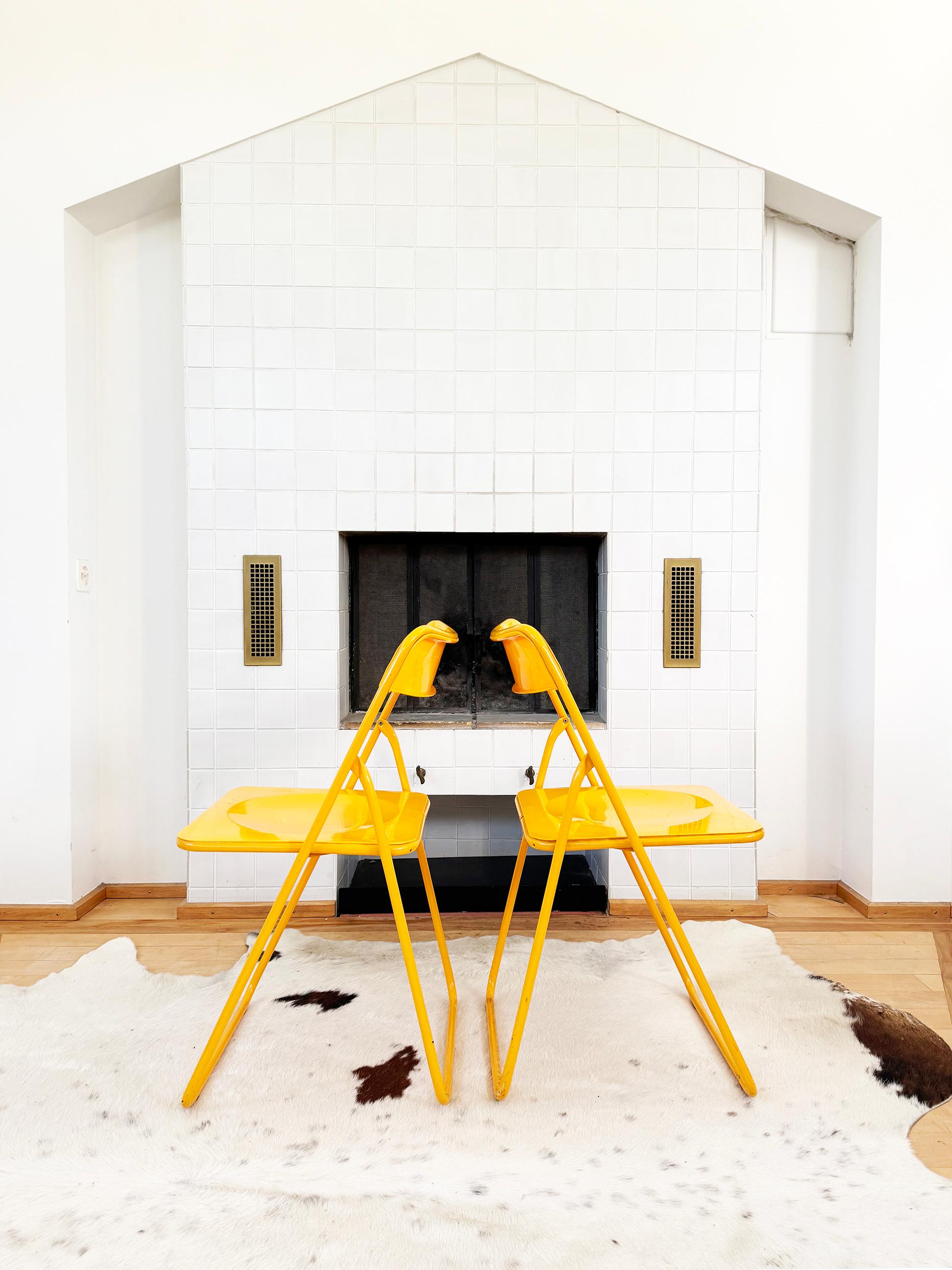 Metal Set - 4 Yellow Swedish Postmodern 80s Vintage Nils Gammelgaard Ikea 
