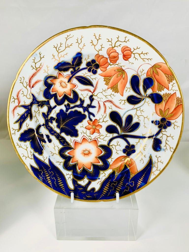 A set of beautiful, hand-painted Coalport Porcelain Imari dishes consisting of:
two dozen dinner plates,
17 soup/pasta bowls,
These exquisite Coalport Porcelain plates date to the Regency period circa 1820. The plates have a vivid palette of