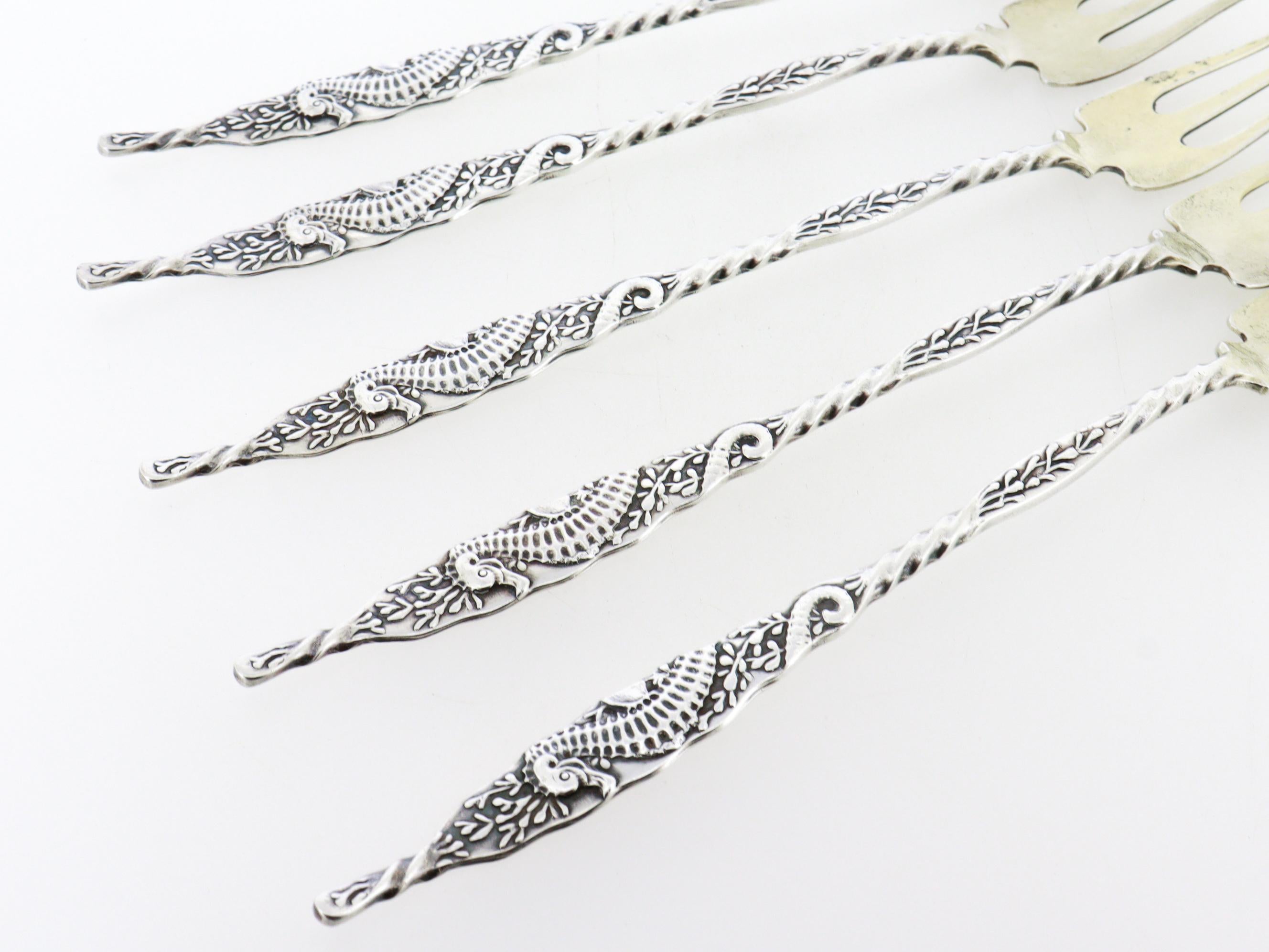 Americano Set di 5 forchette da cocktail in argento antico Whiting A. Silver in vendita