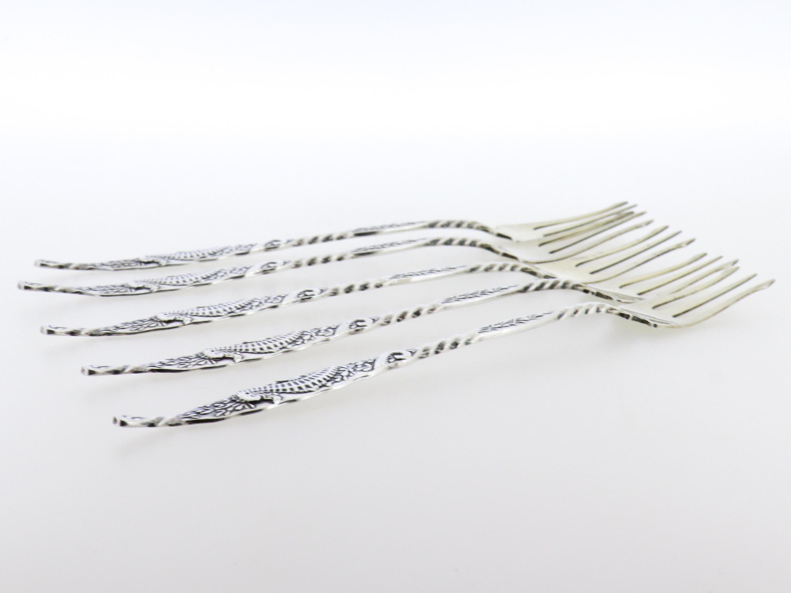 Set di 5 forchette da cocktail in argento antico Whiting A. Silver In condizioni buone in vendita a Philadelphia, PA