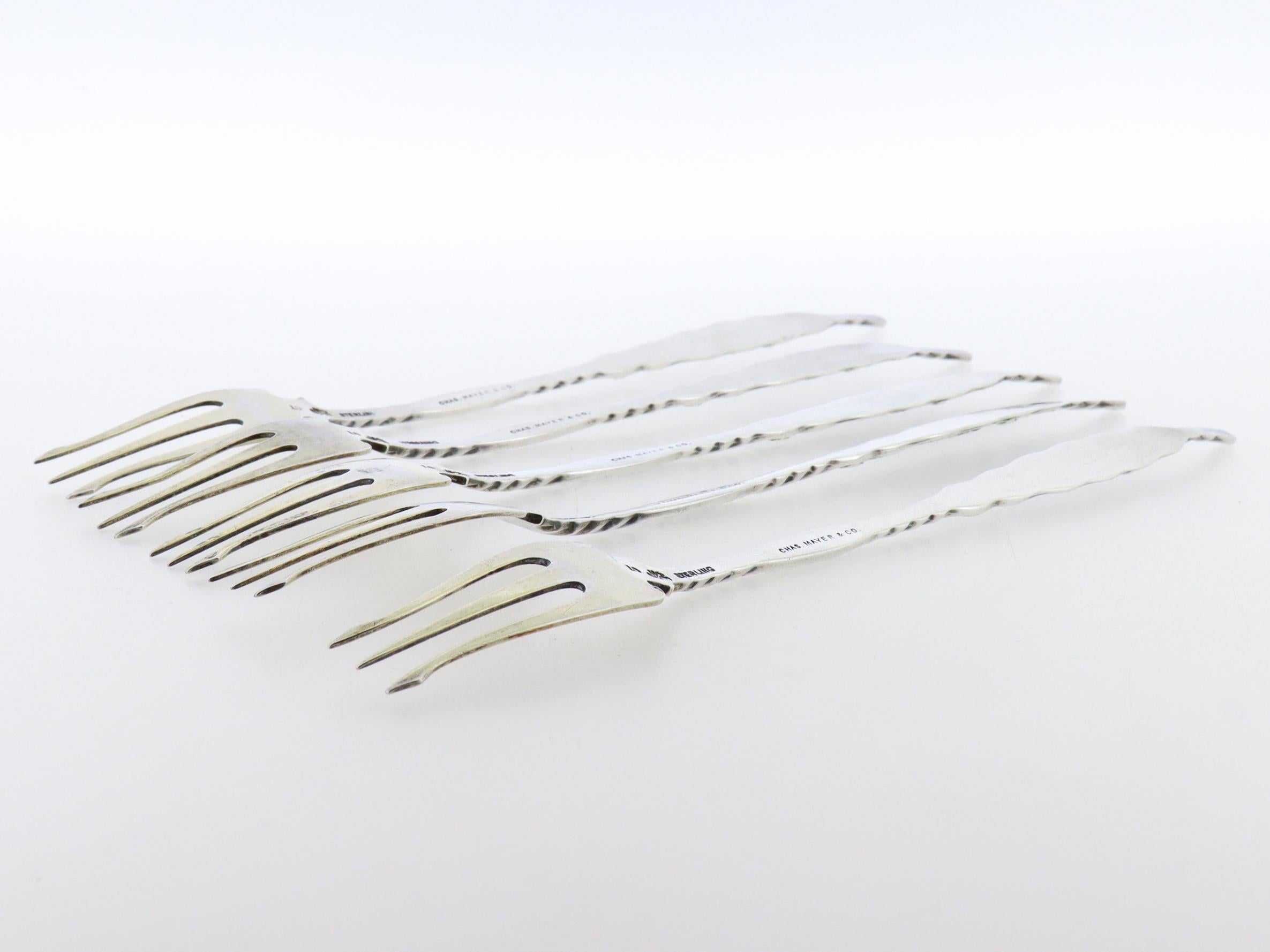 XIX secolo Set di 5 forchette da cocktail in argento antico Whiting A. Silver in vendita