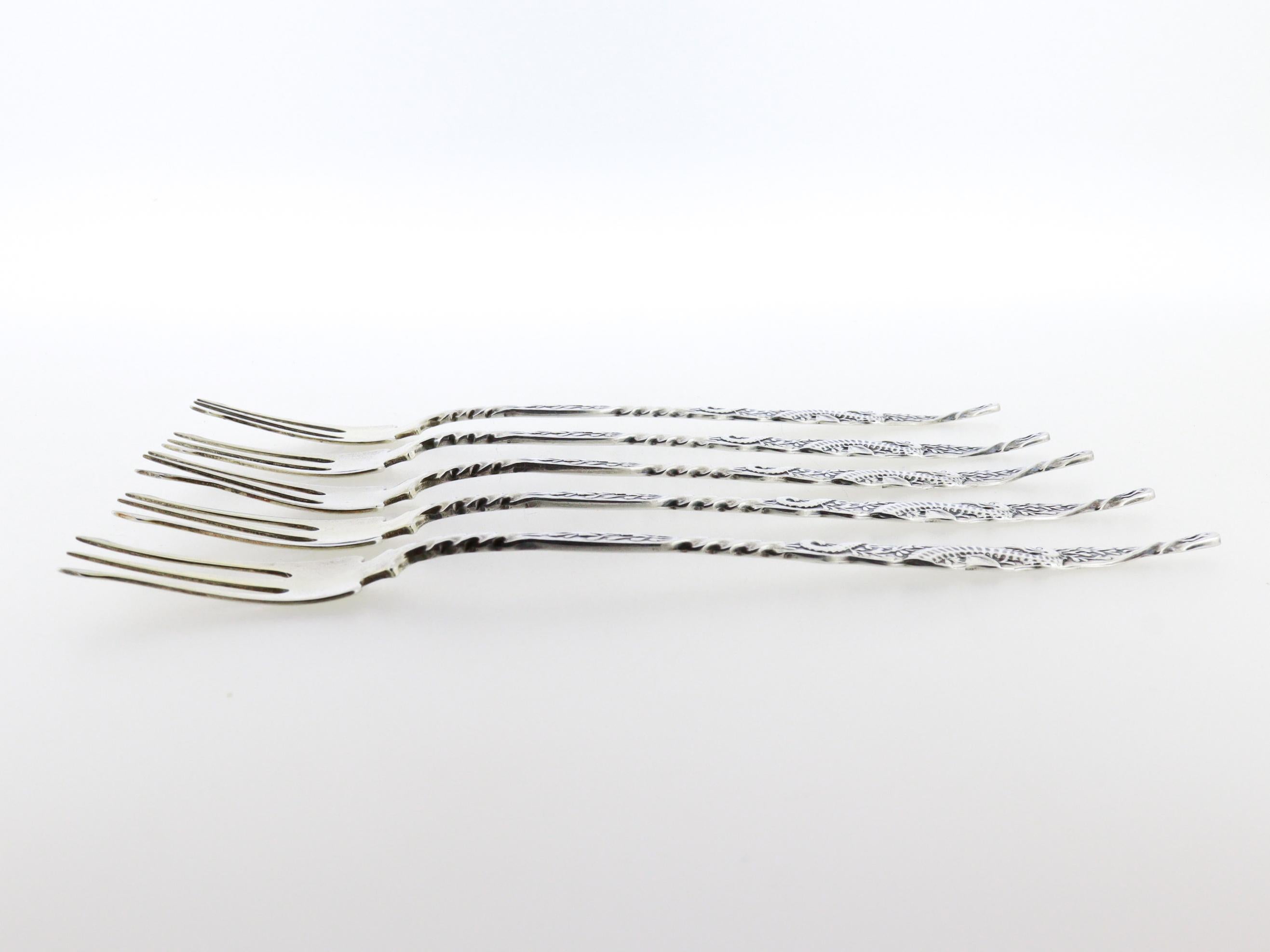 Set di 5 forchette da cocktail in argento antico Whiting A. Silver in vendita 2