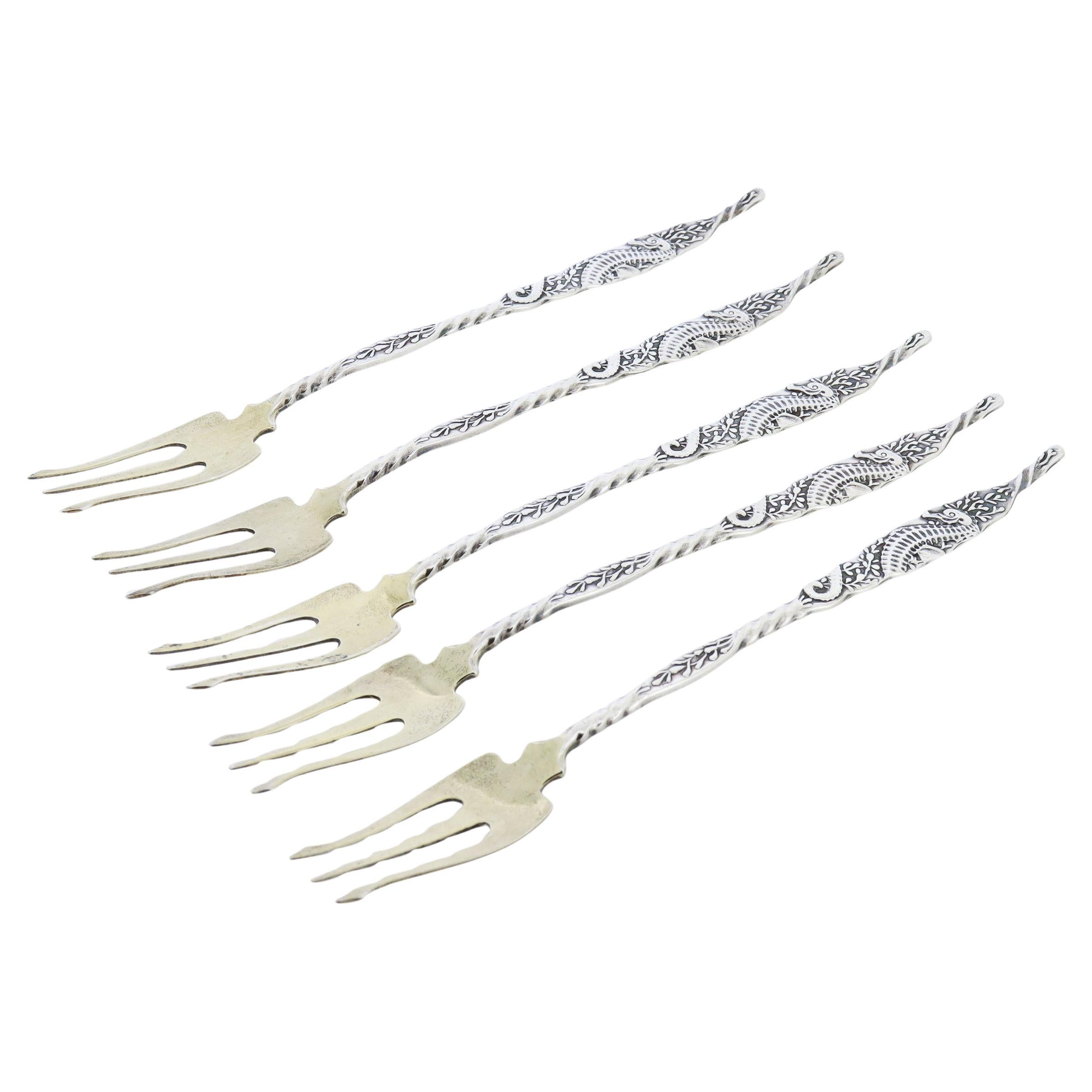 Set di 5 forchette da cocktail in argento antico Whiting A. Silver in vendita