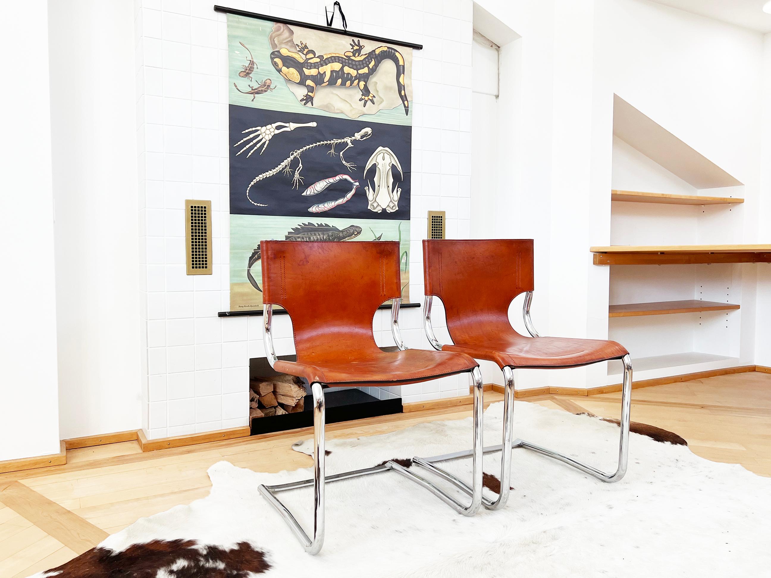 Fin du 20e siècle SET 5 Chaises luge Carlo Bartoli T 70 920 Cuir Brown - 5 pcs en vente