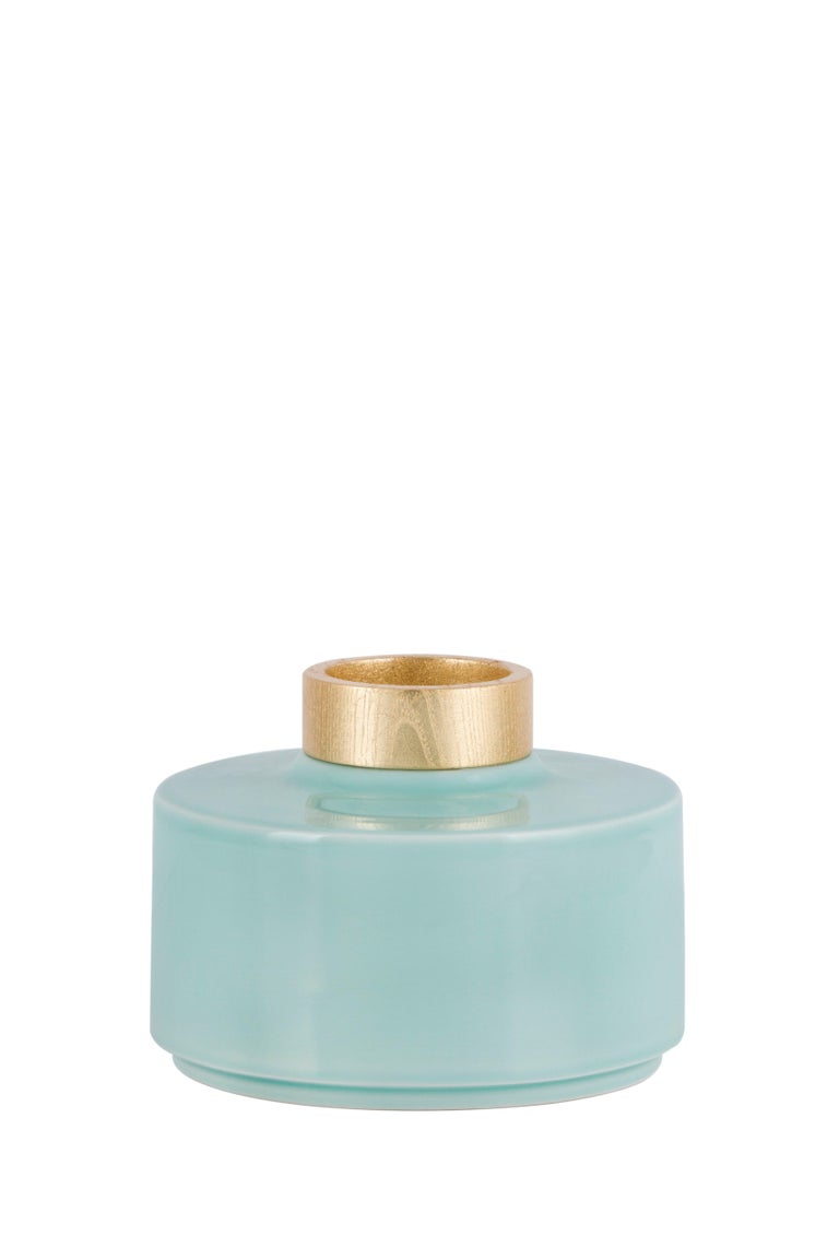 Set/5 Ceramic Jars, MintGreen and White, Handmade in Portugal by