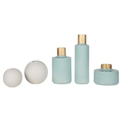 Set/5 barattoli in ceramica, verde menta e bianco, fatti a mano in Portogallo da Lusitanus Home