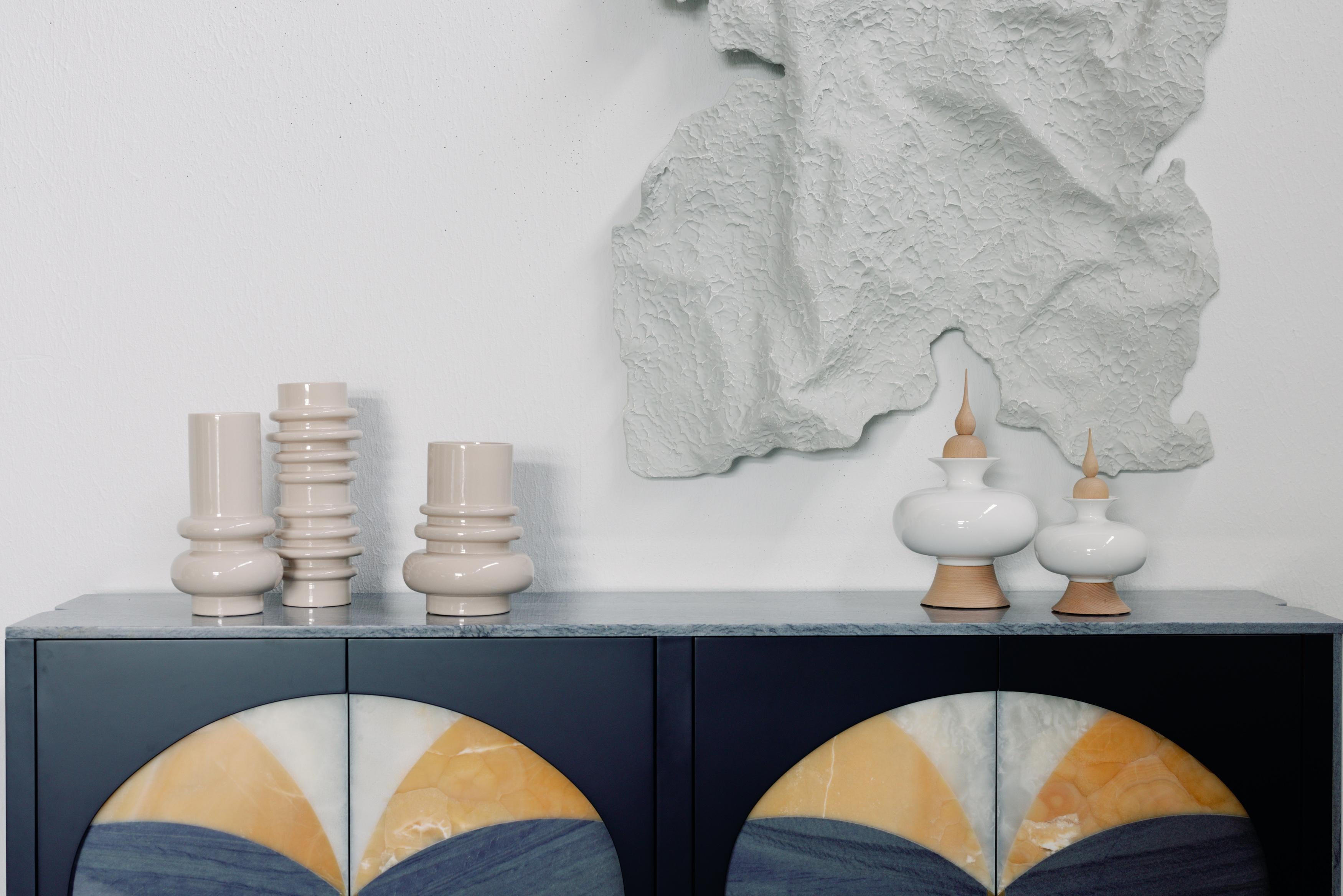 Portuguese Set/5 Ceramic Pots & Jars, White & Cream, Handmade in Portugal by Lusitanus Home For Sale