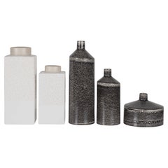 Set/5 Ceramic Pots, White, Handmade in Portugal by Lusitanus Home