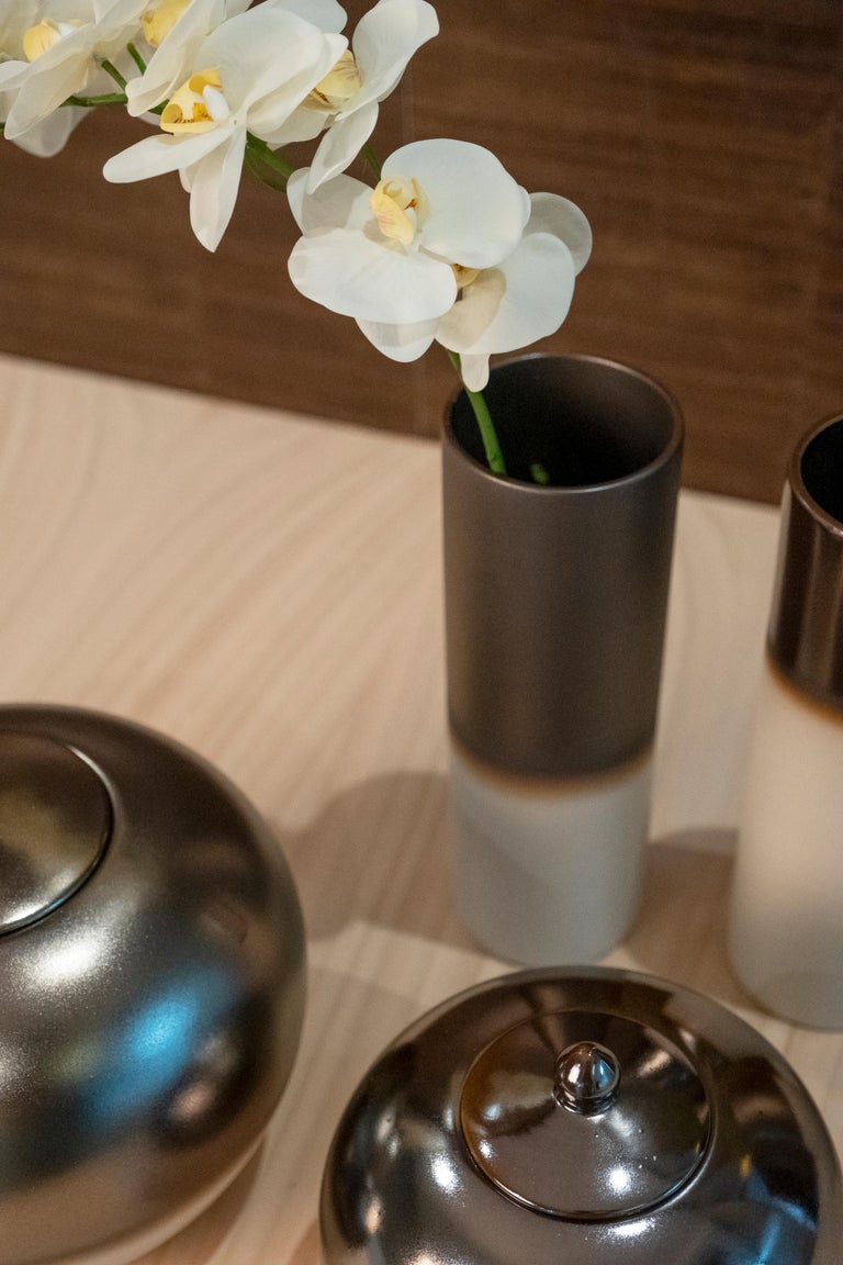 Set/5 Ceramic Vases and Pots, Bronze, Handmade in Portugal by Lusitanus