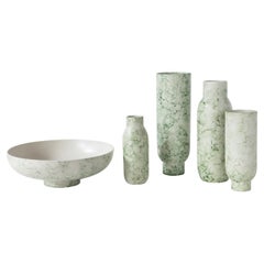 Set/5 Ceramic Vases & Bowl, Green, Handmade in Portugal by Lusitanus Home