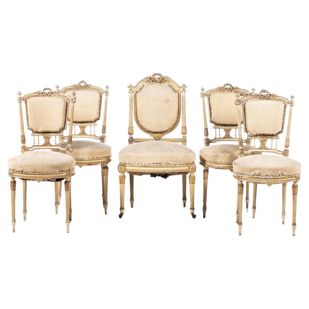 Set 5 French Chairs Louis XV Style 19th Century For Sale