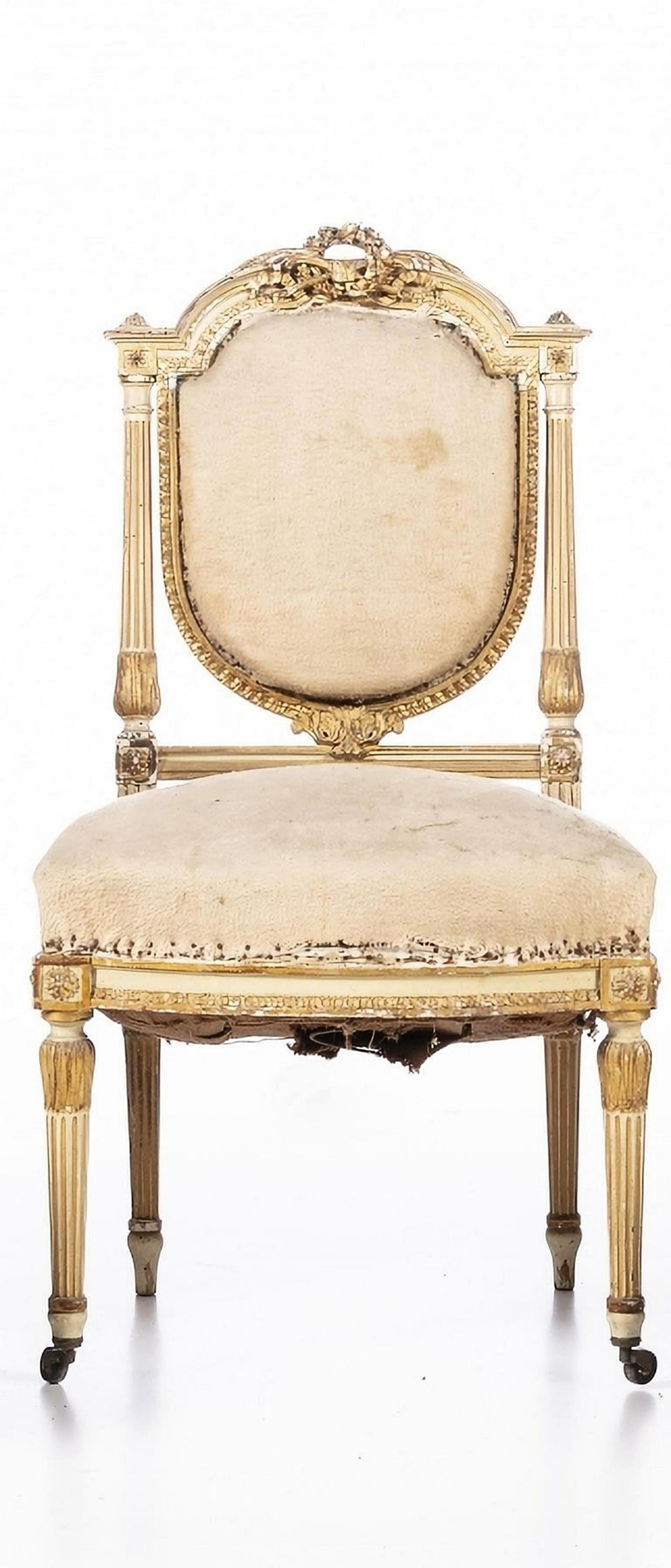 Baroque Set 5 French Chairs Louis XV Style 19th Century Never Restored For Sale