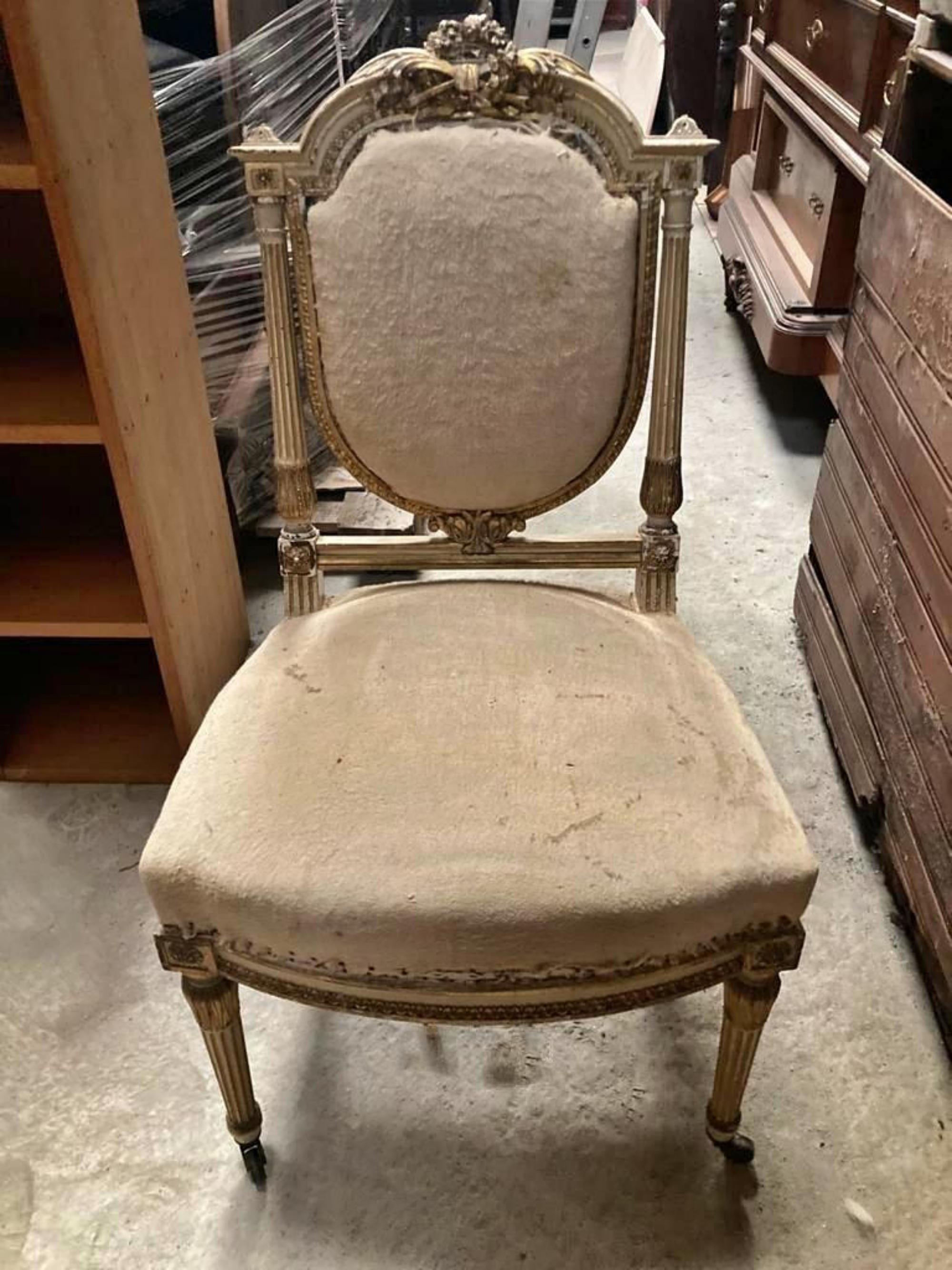 Wood Set 5 French Chairs Louis XV Style 19th Century Never Restored For Sale