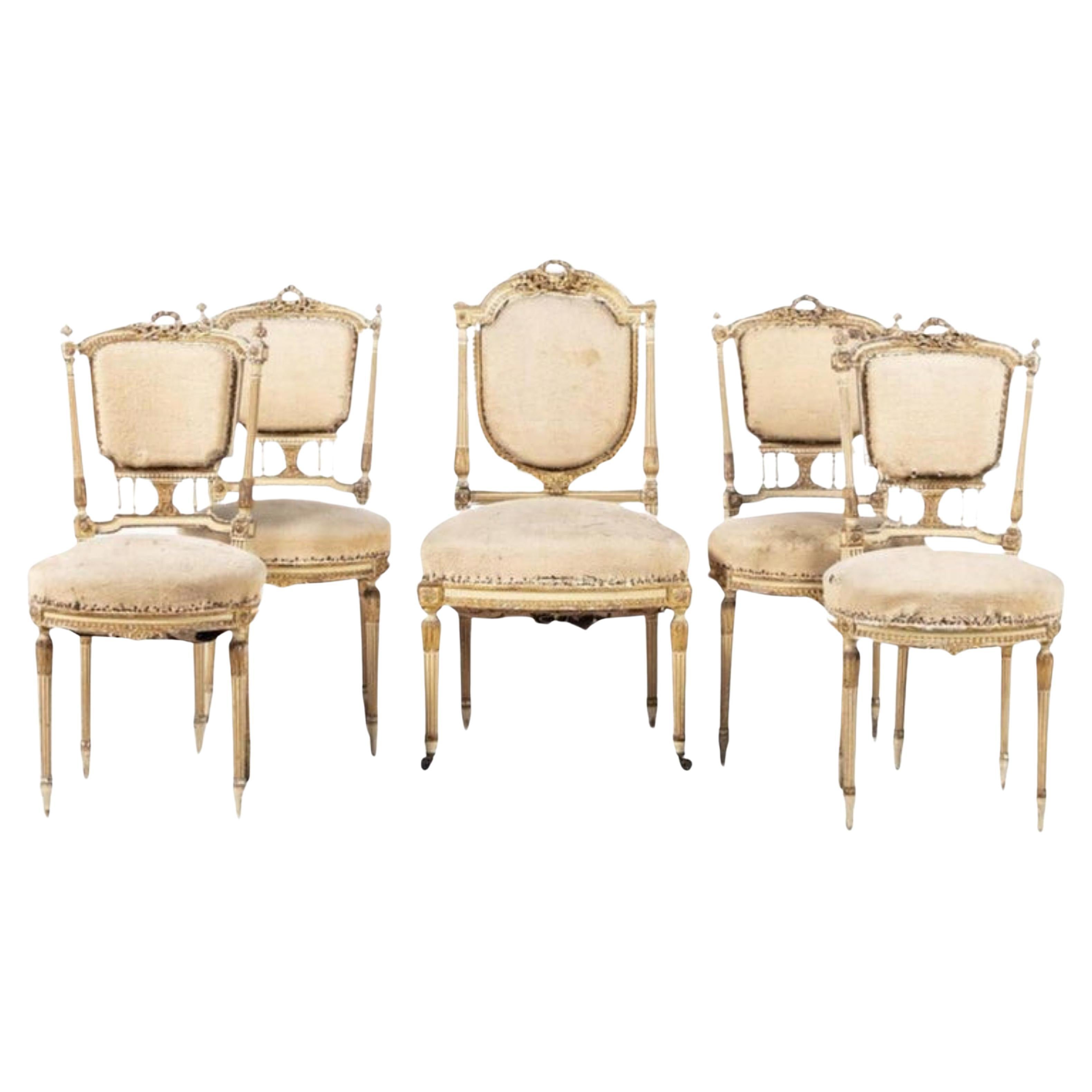 Set 5 French Chairs Louis XV Style 19th Century Never Restored For Sale