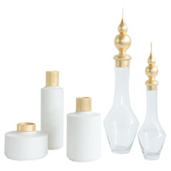 Set/5 Jars & Pots, White, Glass, Handmade in Portugal by Lusitanus Home