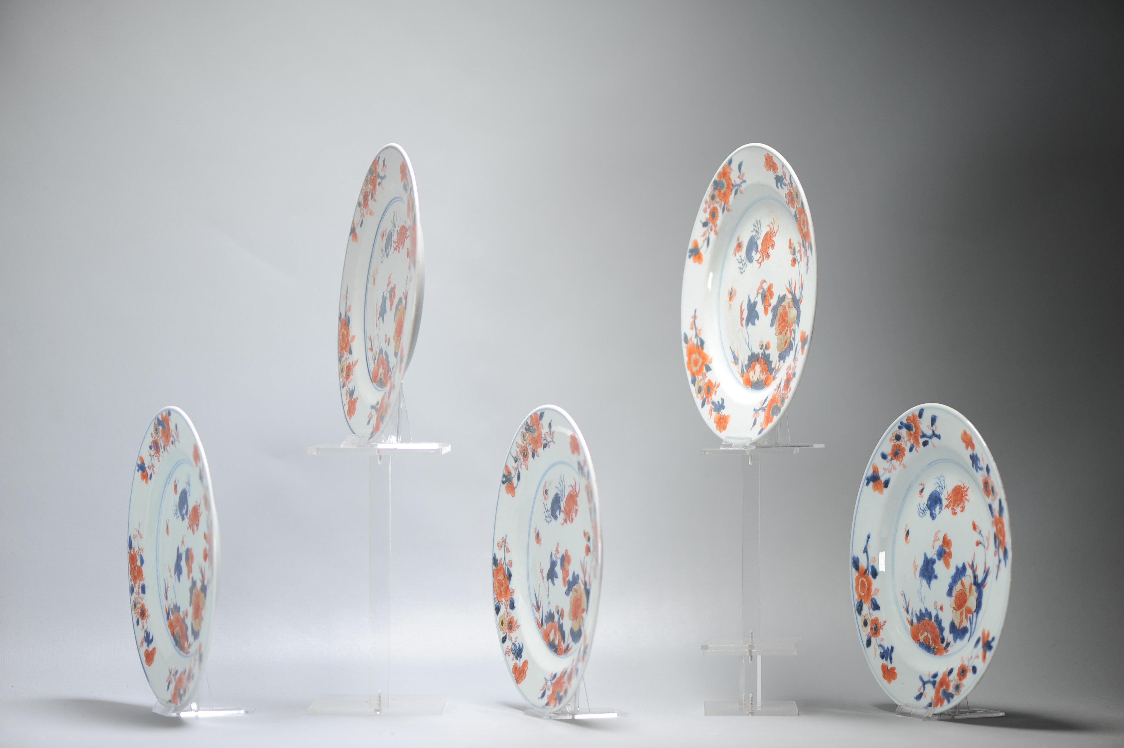 Set 5 of Top Level Antique Kangxi Chinese Porcelain Imari Crab dinner plates For Sale 5