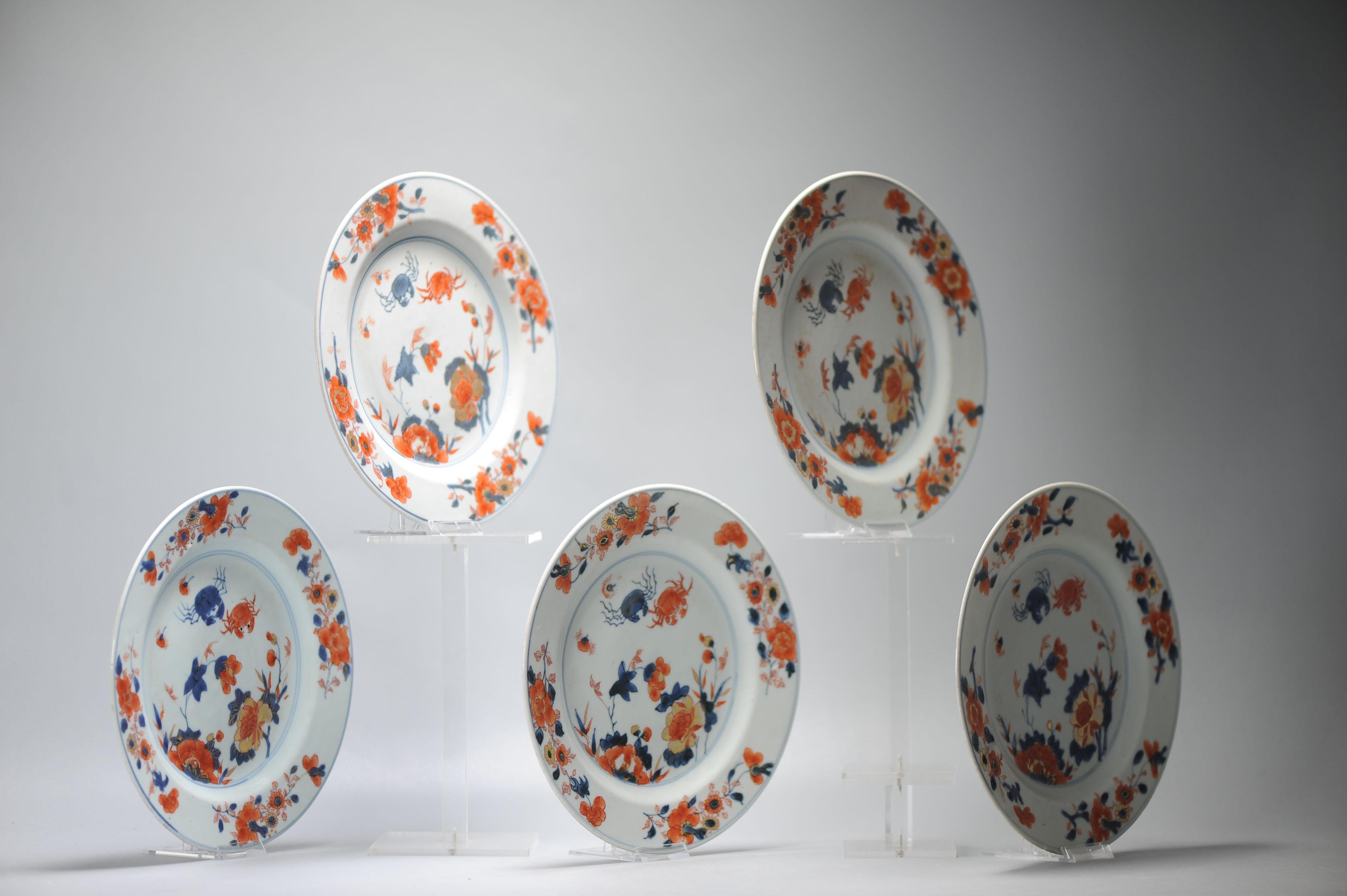 Set 5 of Top Level Antique Kangxi Chinese Porcelain Imari Crab dinner plates For Sale 10