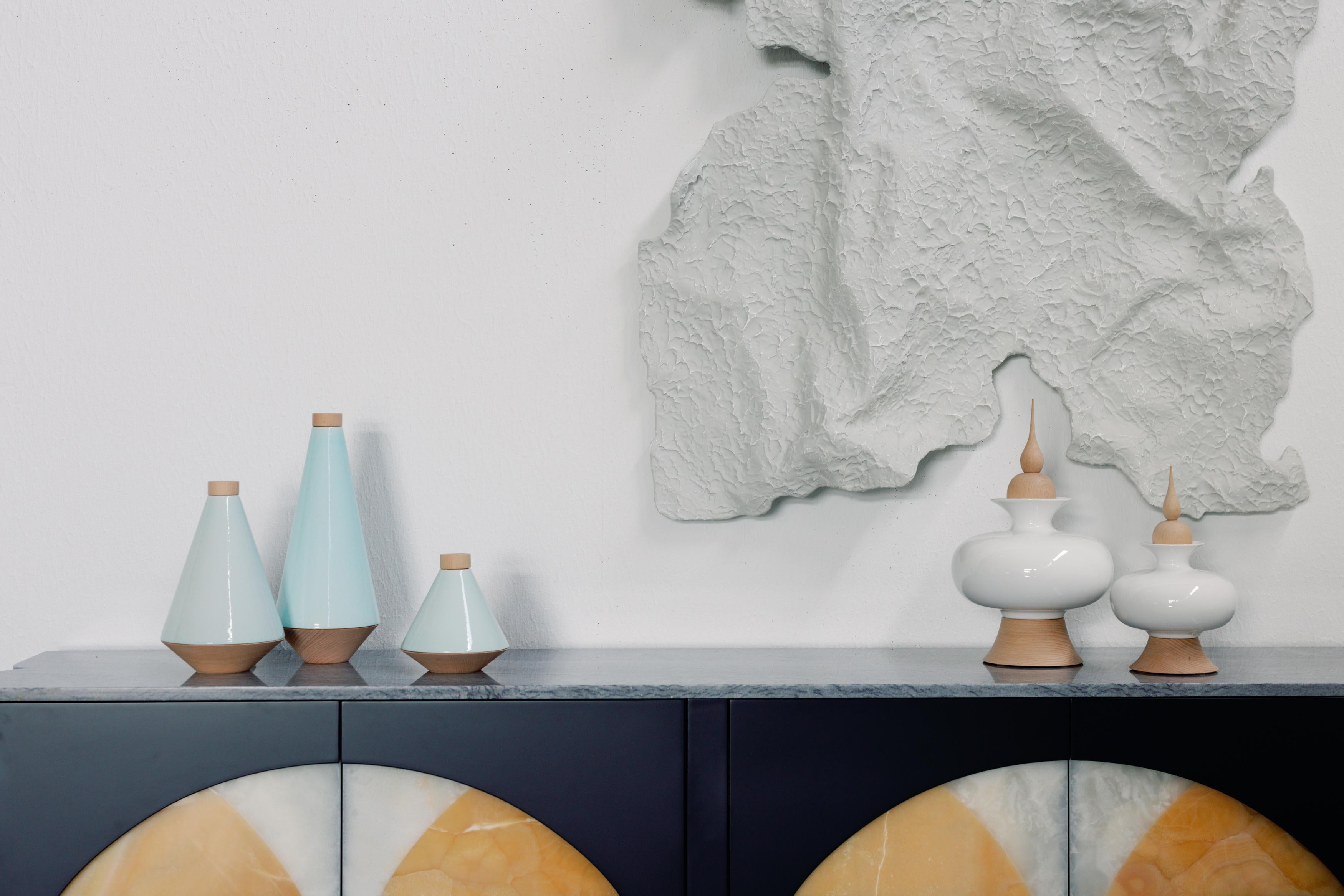 Moderne Set/5 Pots, Ceramic Pots, White & Blue, Handmade in Portugal par Lusitanus Home en vente