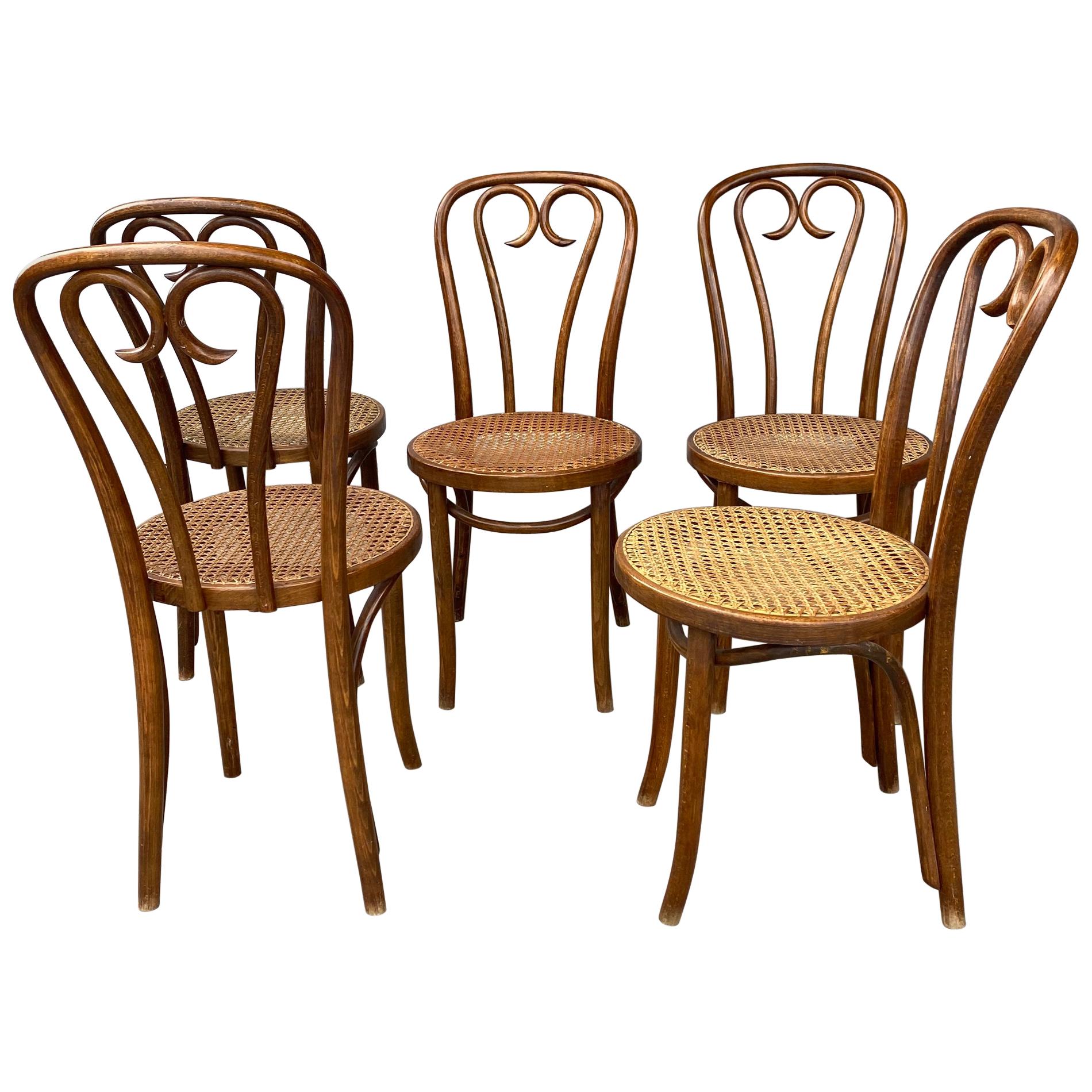 Set '5' Thonet Bentwood Cafe Bistro Dining Chairs, Caned Seats