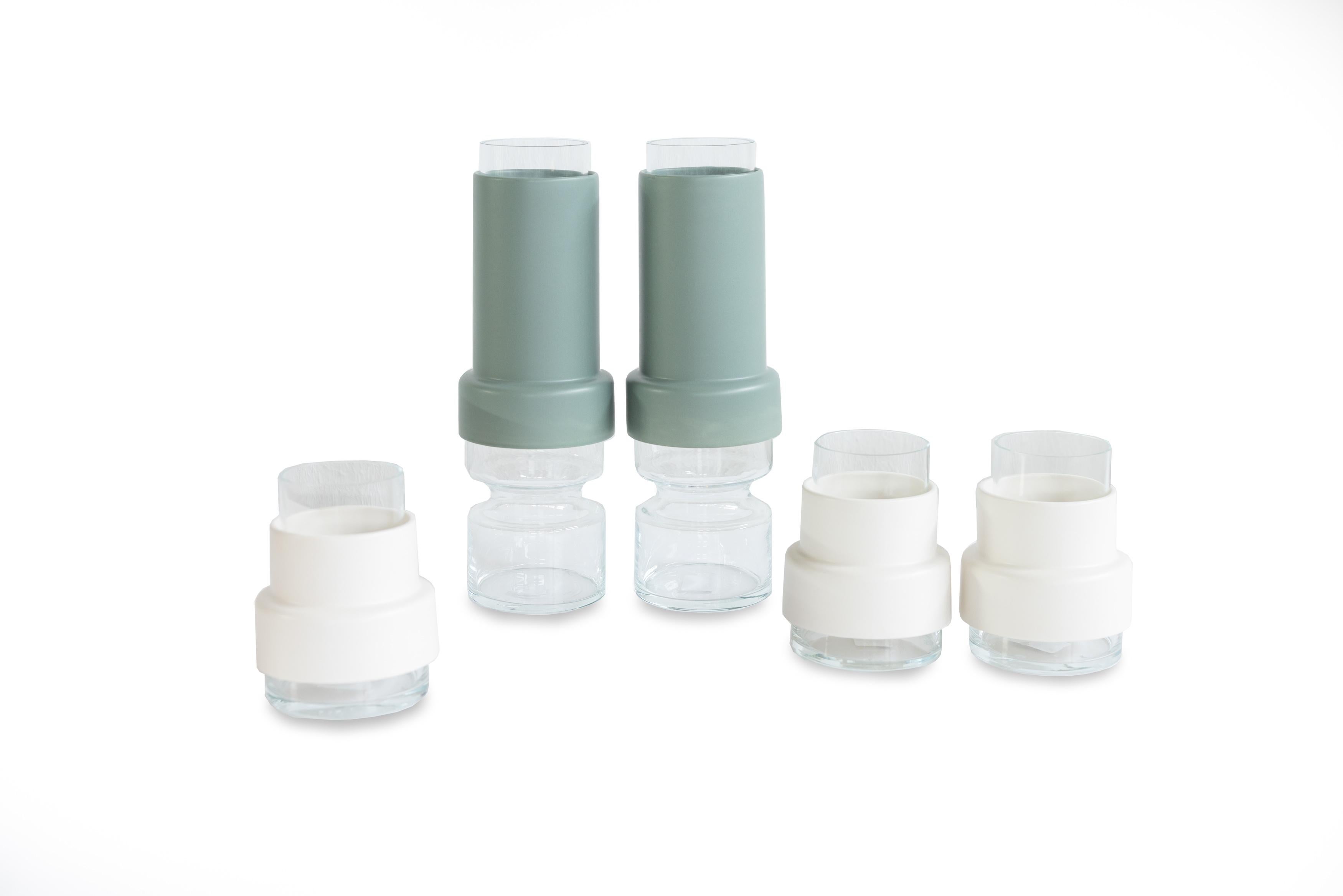 Set/5 vasi, Vasi in ceramica, White Green, fatti a mano in Portogallo da Lusitanus Home in vendita 1