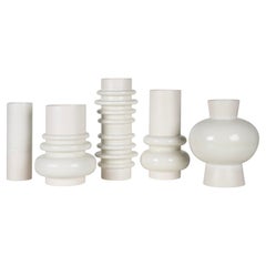 Set/5 Vases, Ceramic Vases, White, Handmade in Portugal by Lusitanus Home