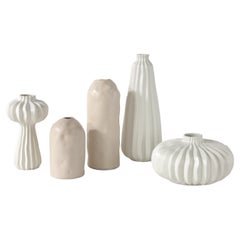 Set/5 Ceramic Vases, White & Cream, Handmade in Portugal by Lusitanus Home