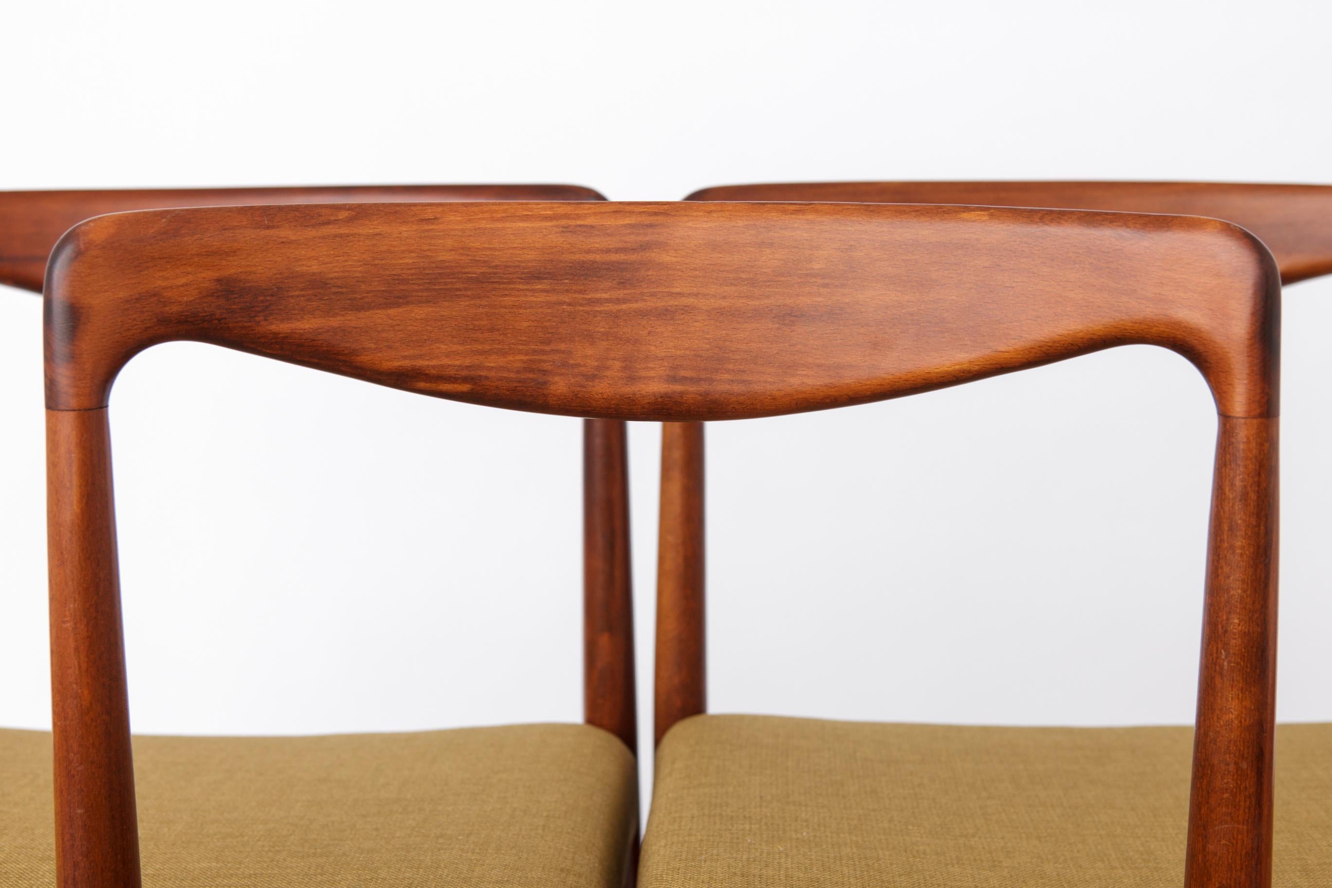 Set 5+1 Esszimmerstühle aus Teakholz, 1970er Jahre deutscher Lübke-Stil, vollständig restauriert (Ende des 20. Jahrhunderts) im Angebot